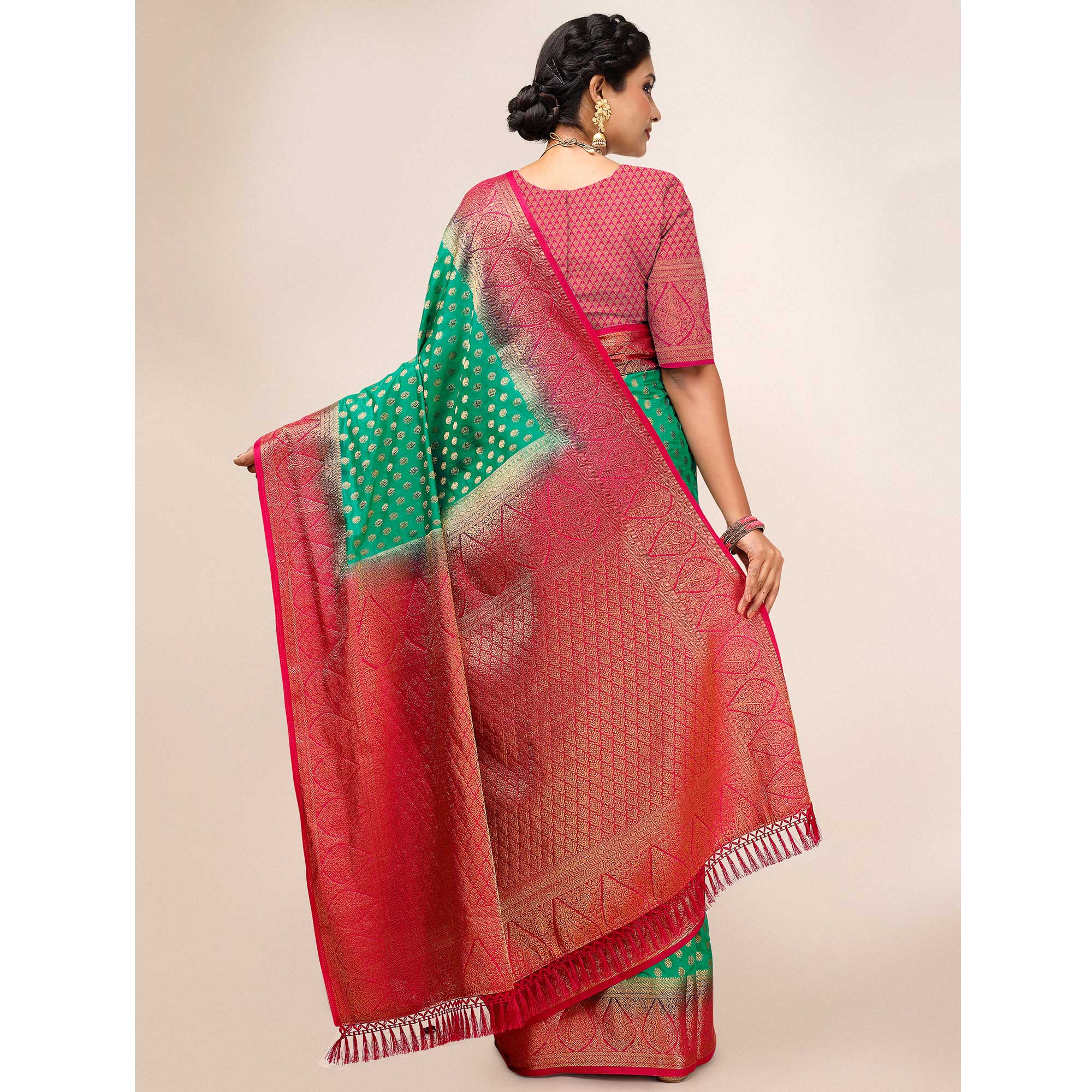 Green Woven Dola Silk Saree With Tassels