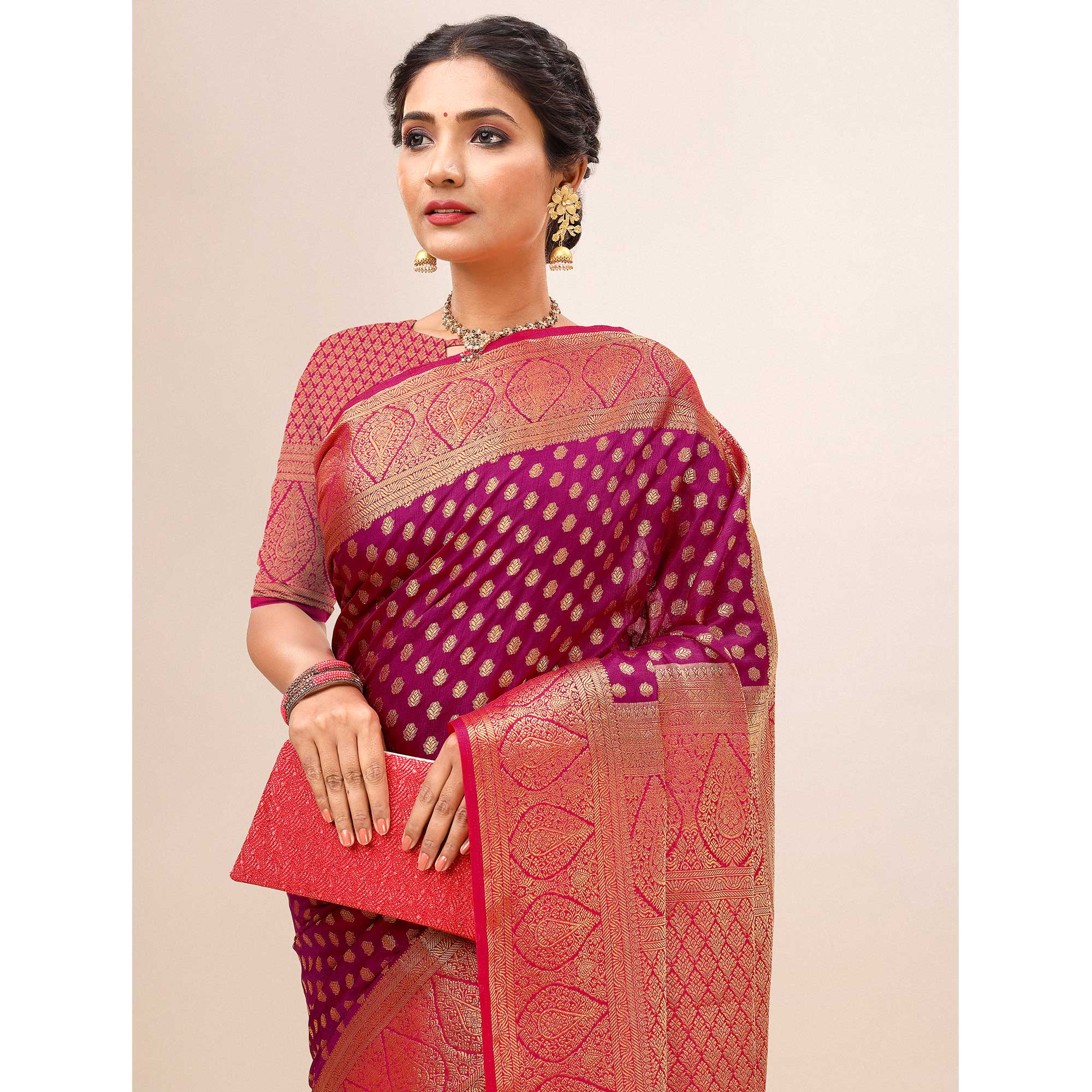 Purple Woven Dola Silk Saree With Tassels