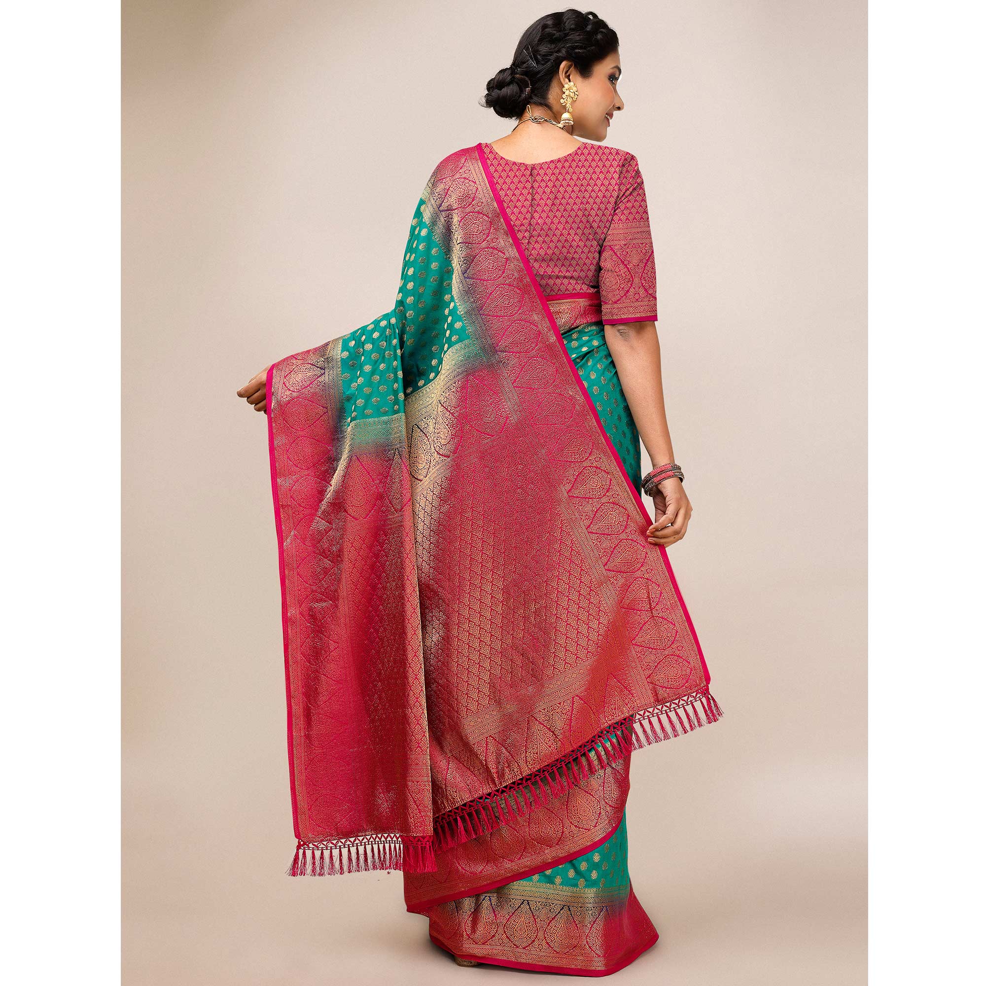 Rama Green Woven Dola Silk Saree With Tassels