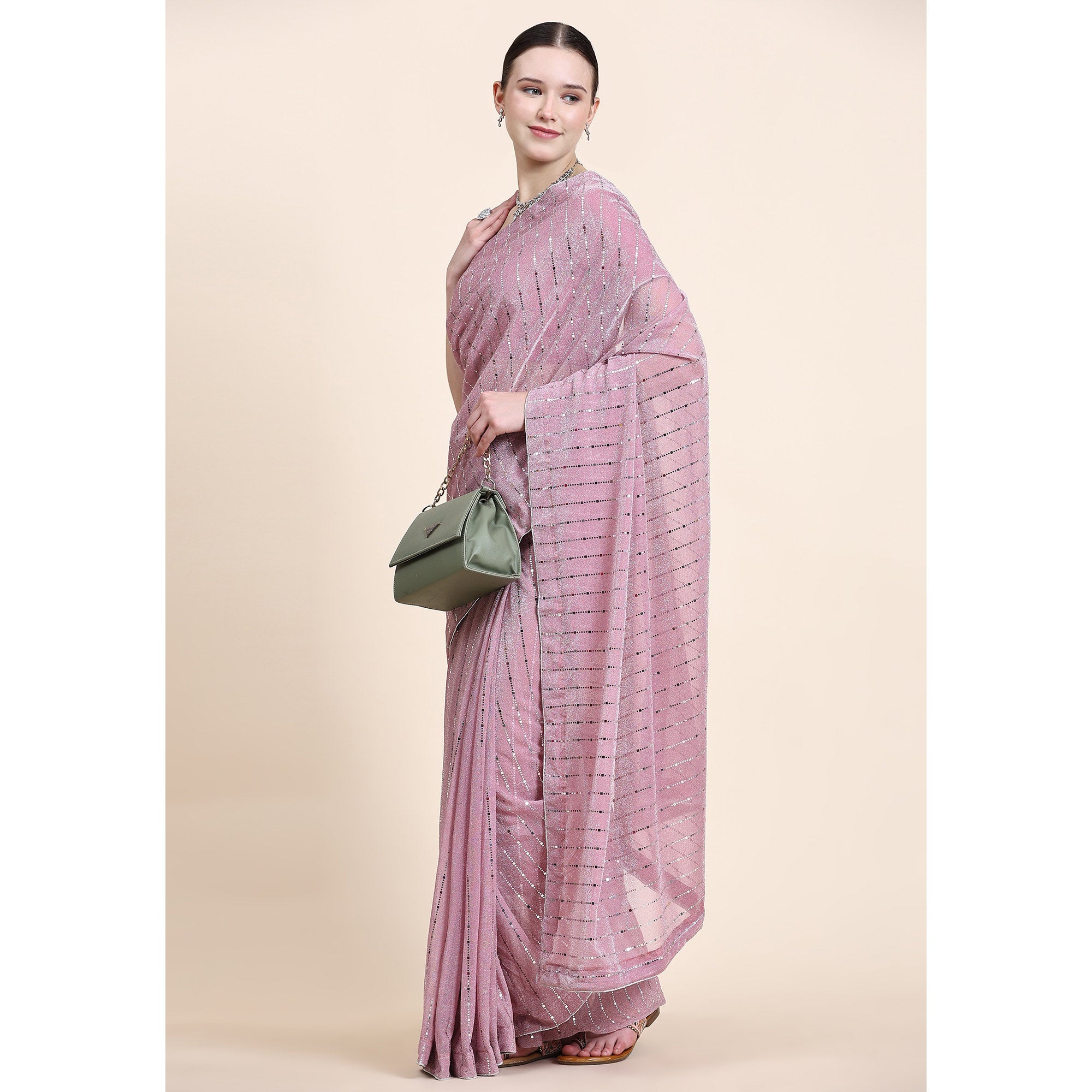 Pink Tikali Work Lycra Saree