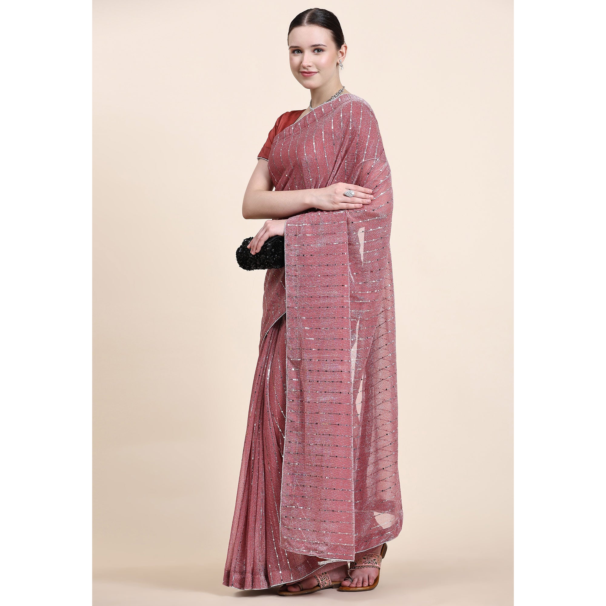 Pink Tikali Work Lycra Saree