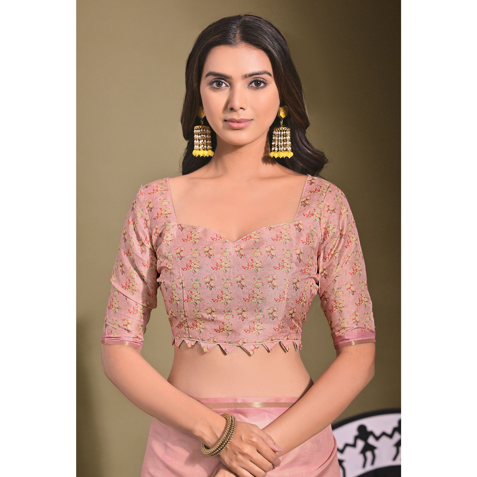Pink Floral Digital Printed Tussar Silk Saree