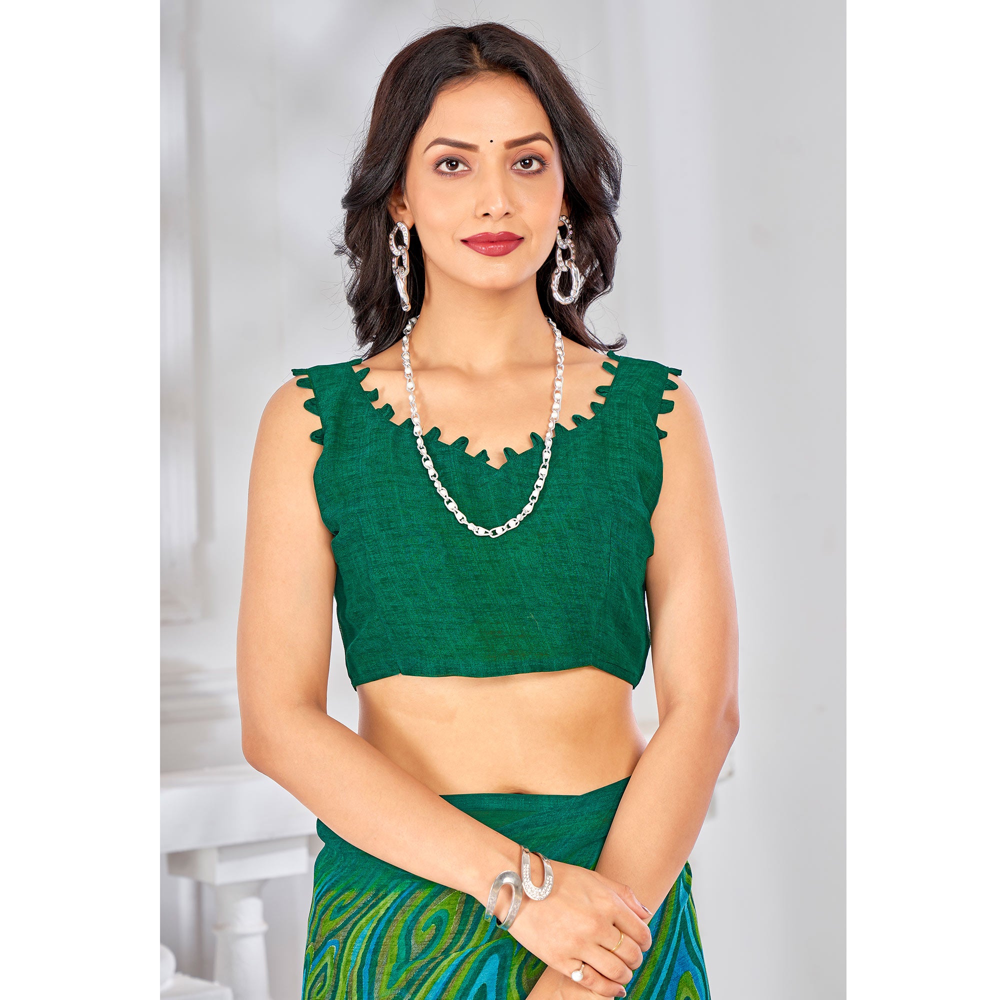 Green Printed Chiffon Saree