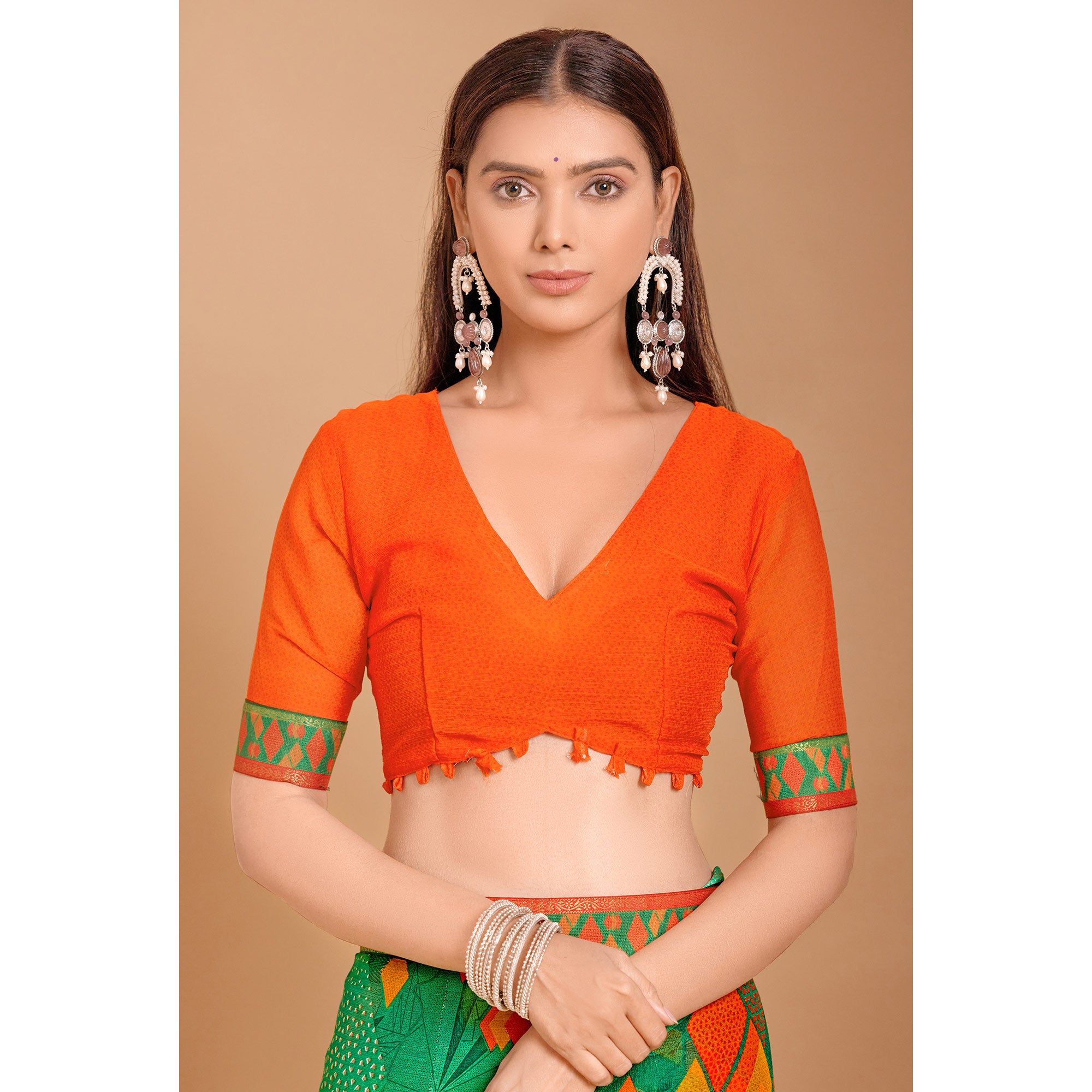 Green Geometric Printed Chiffon Saree