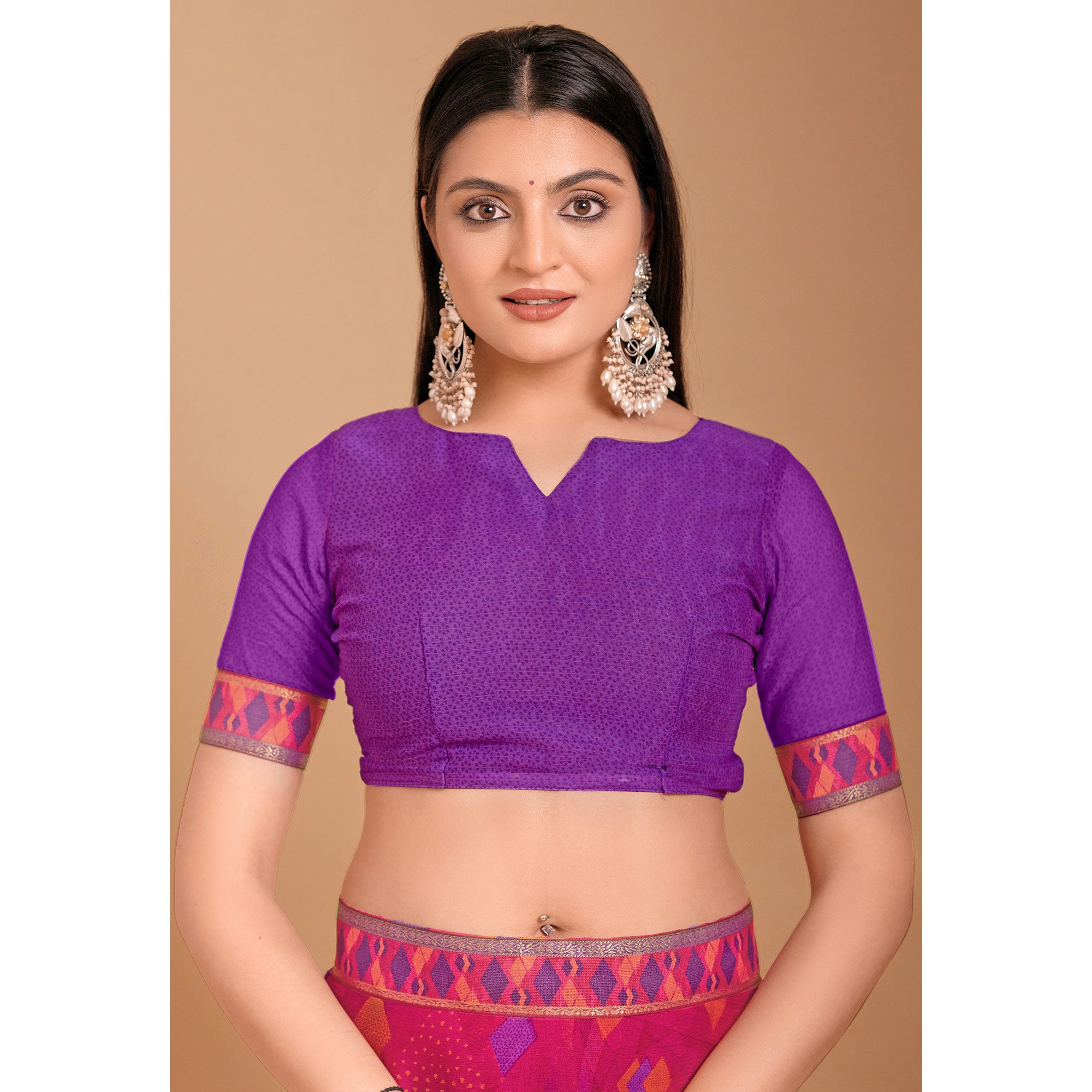 Pink Geometric Printed Chiffon Saree