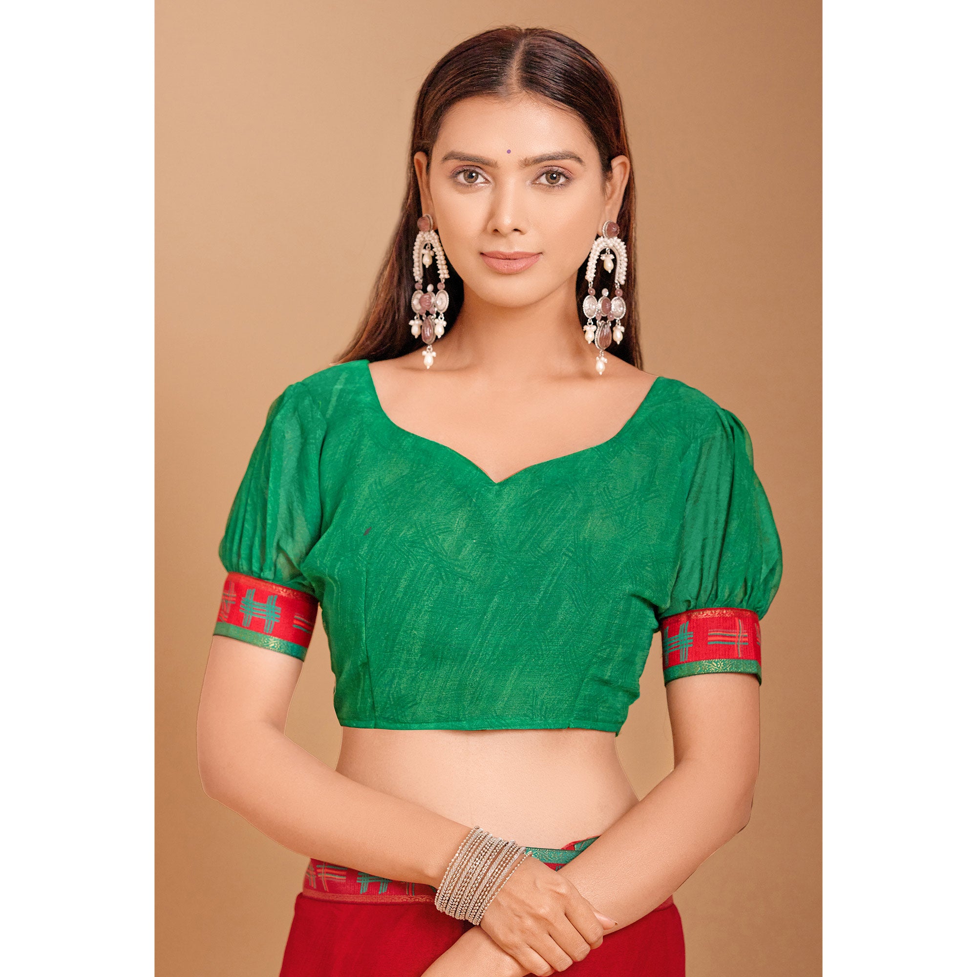 Red Geometric Printed Chiffon Saree
