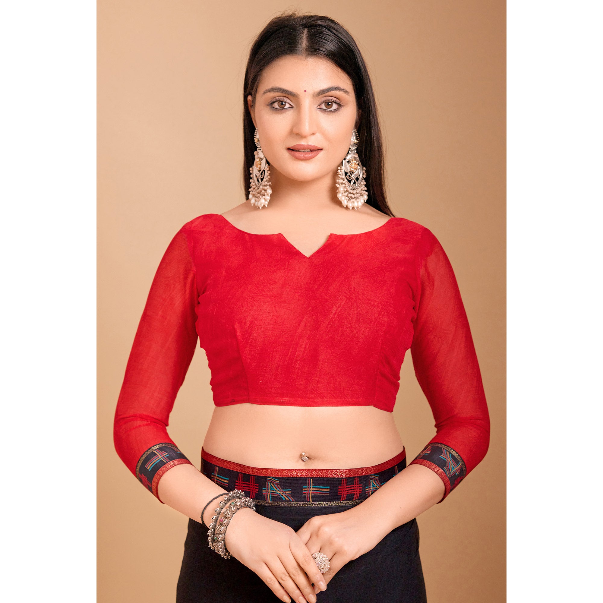 Black Geometric Printed Chiffon Saree