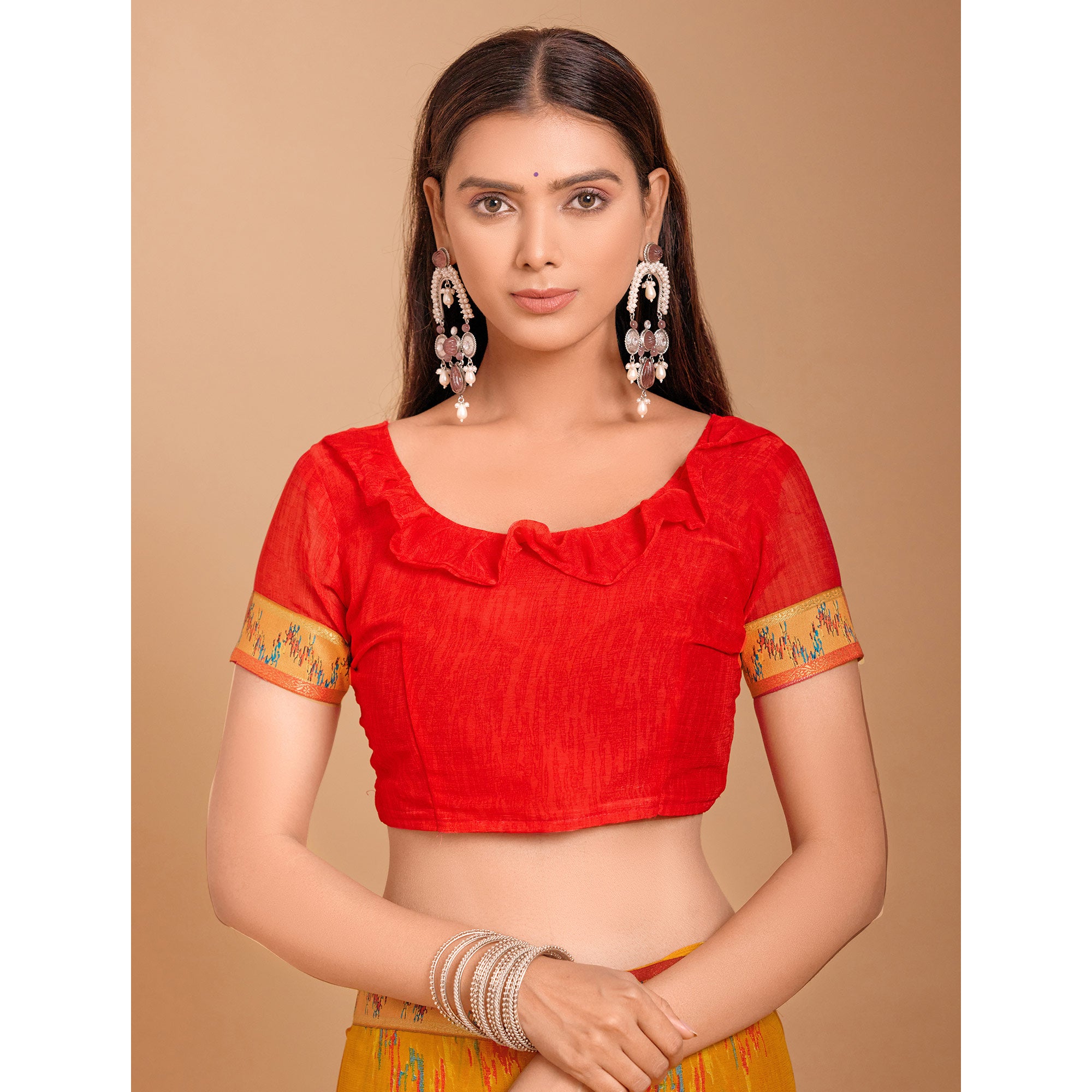 Mustard Ikkat Printed Chiffon Saree