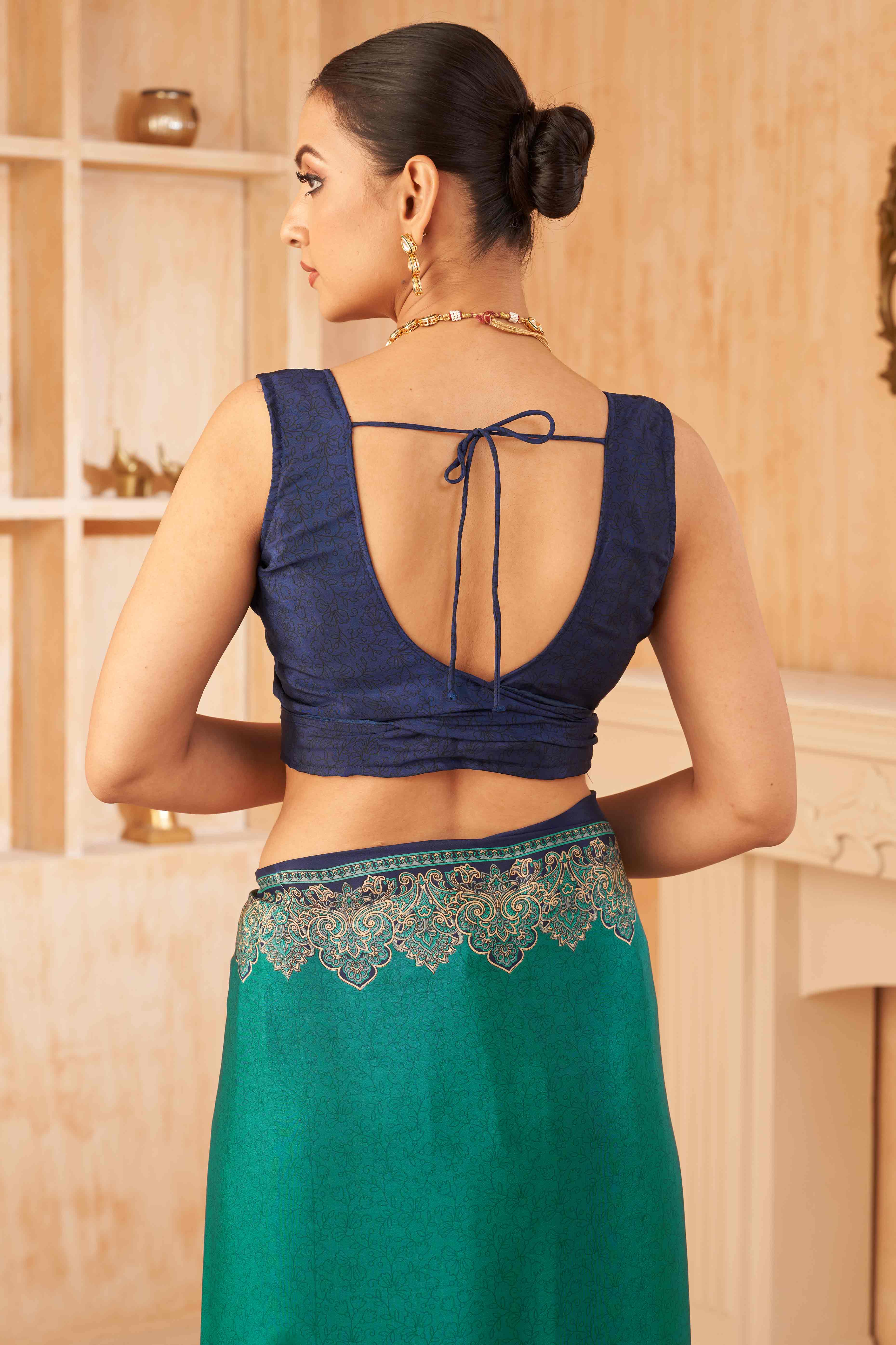 Rama Green Floral Printed Crepe Silk Saree