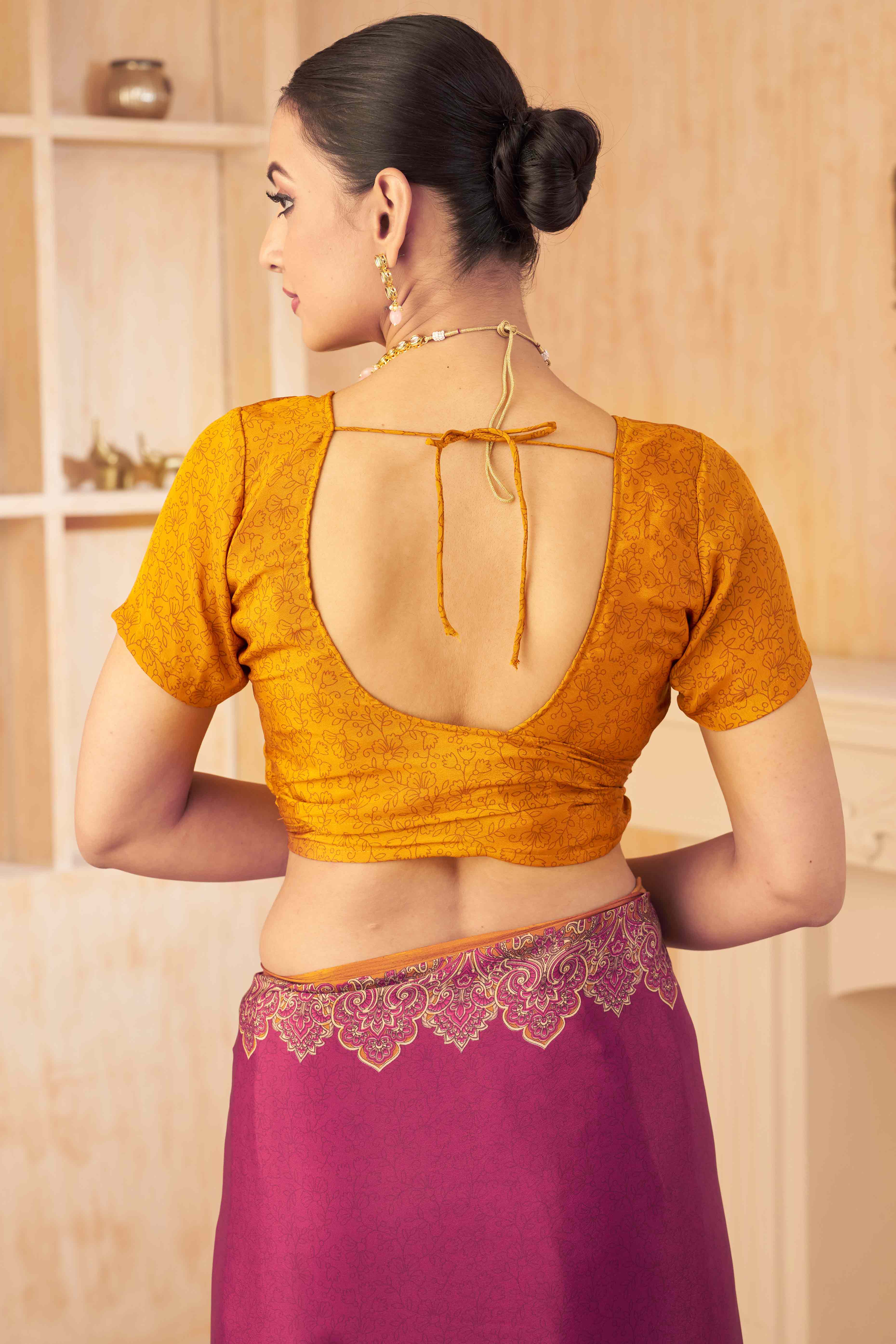 Purple Floral Printed Crepe Silk Saree