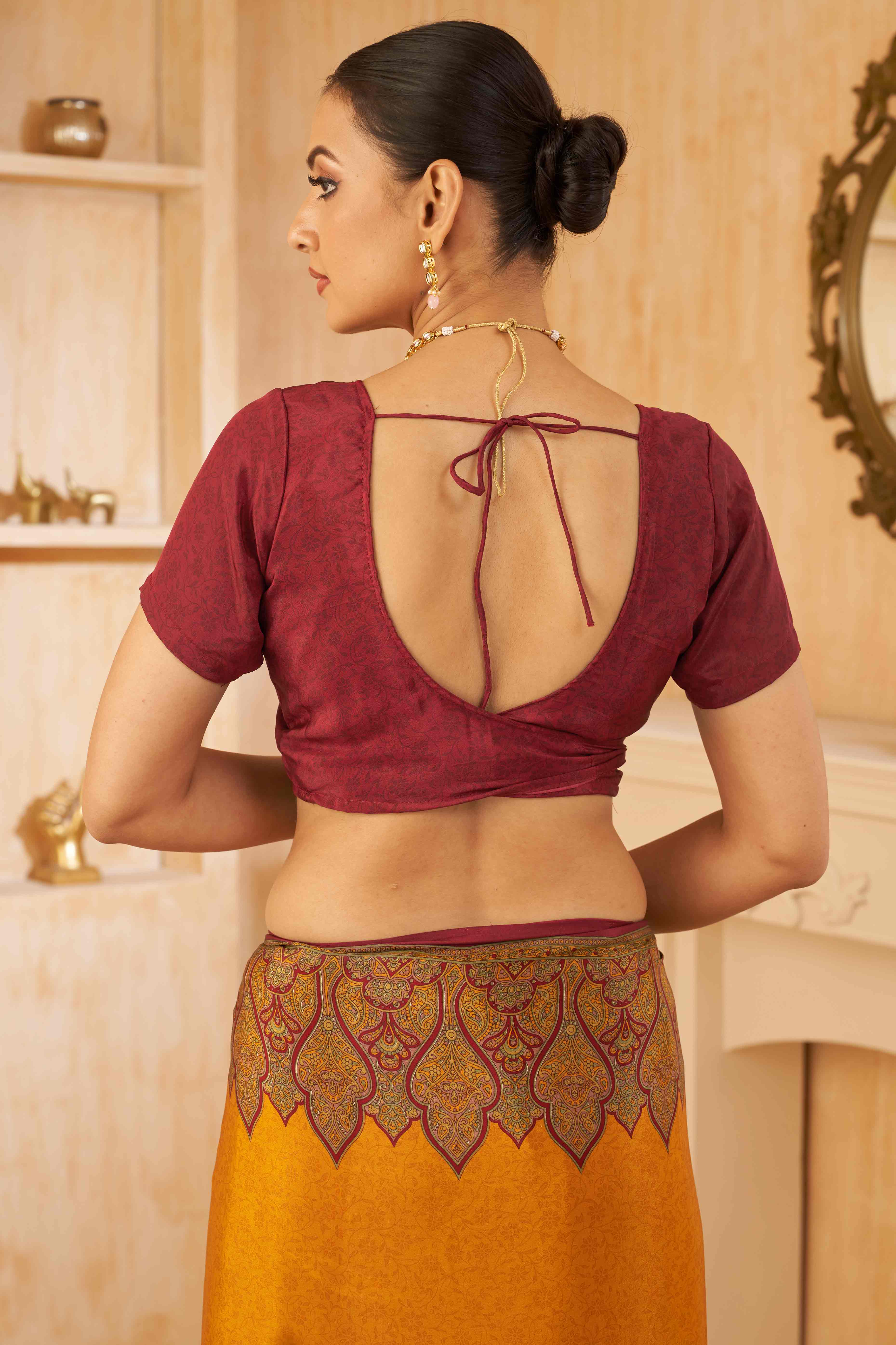 Mustard Floral Printed Crepe Silk Saree