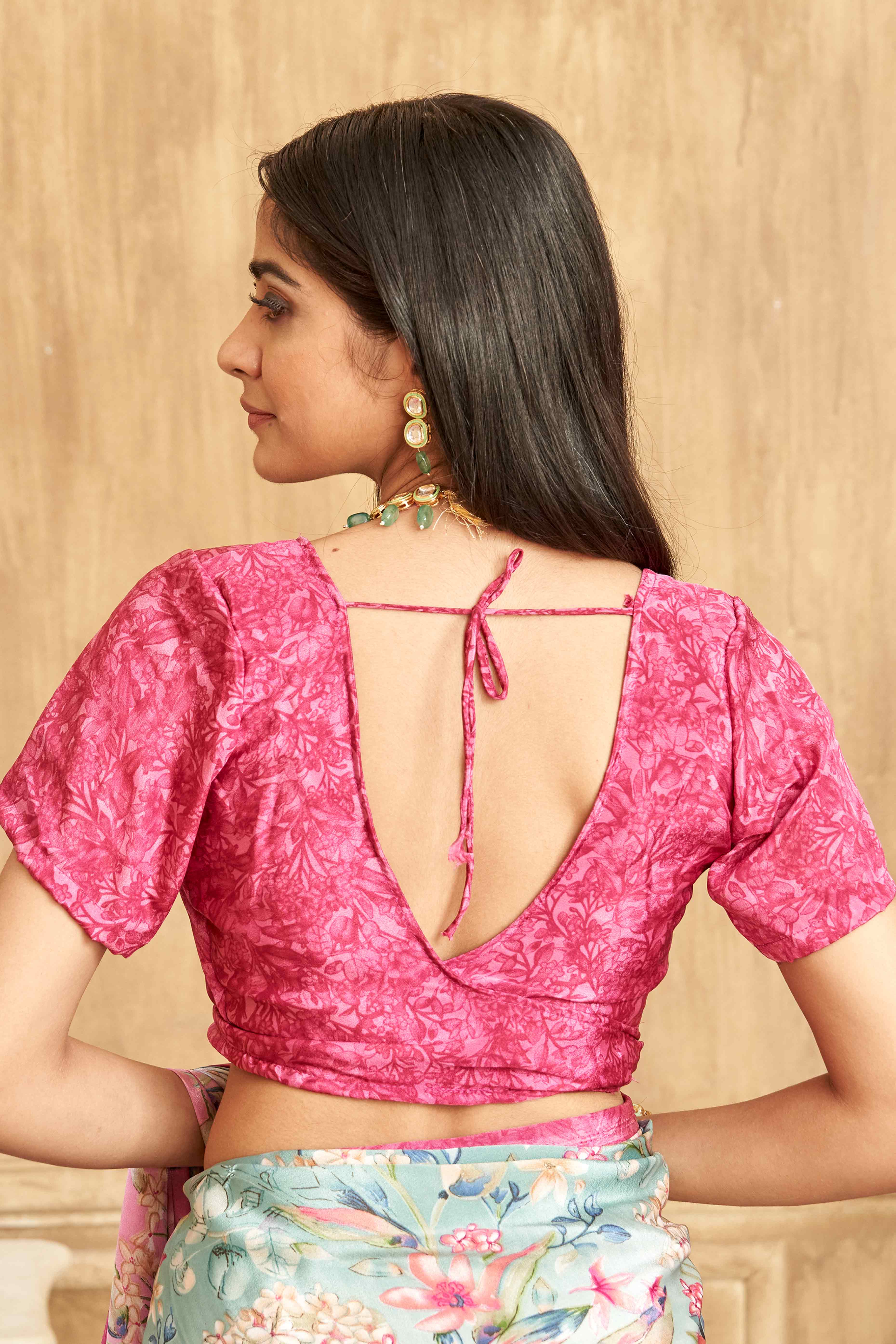 Pink Floral Printed Crepe Silk Saree