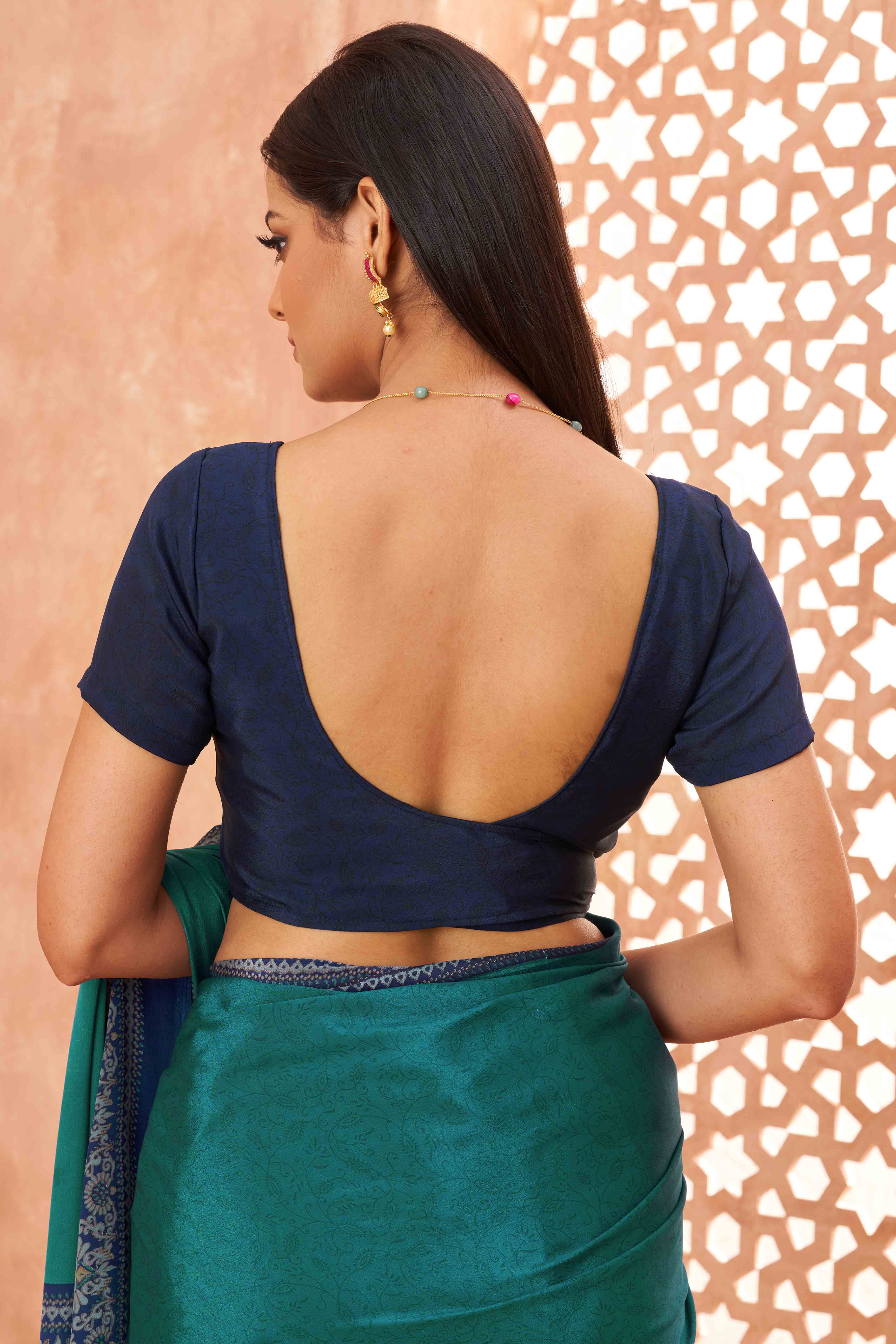 Teal Crepe Silk Saree with Elegant Floral Print Detailing