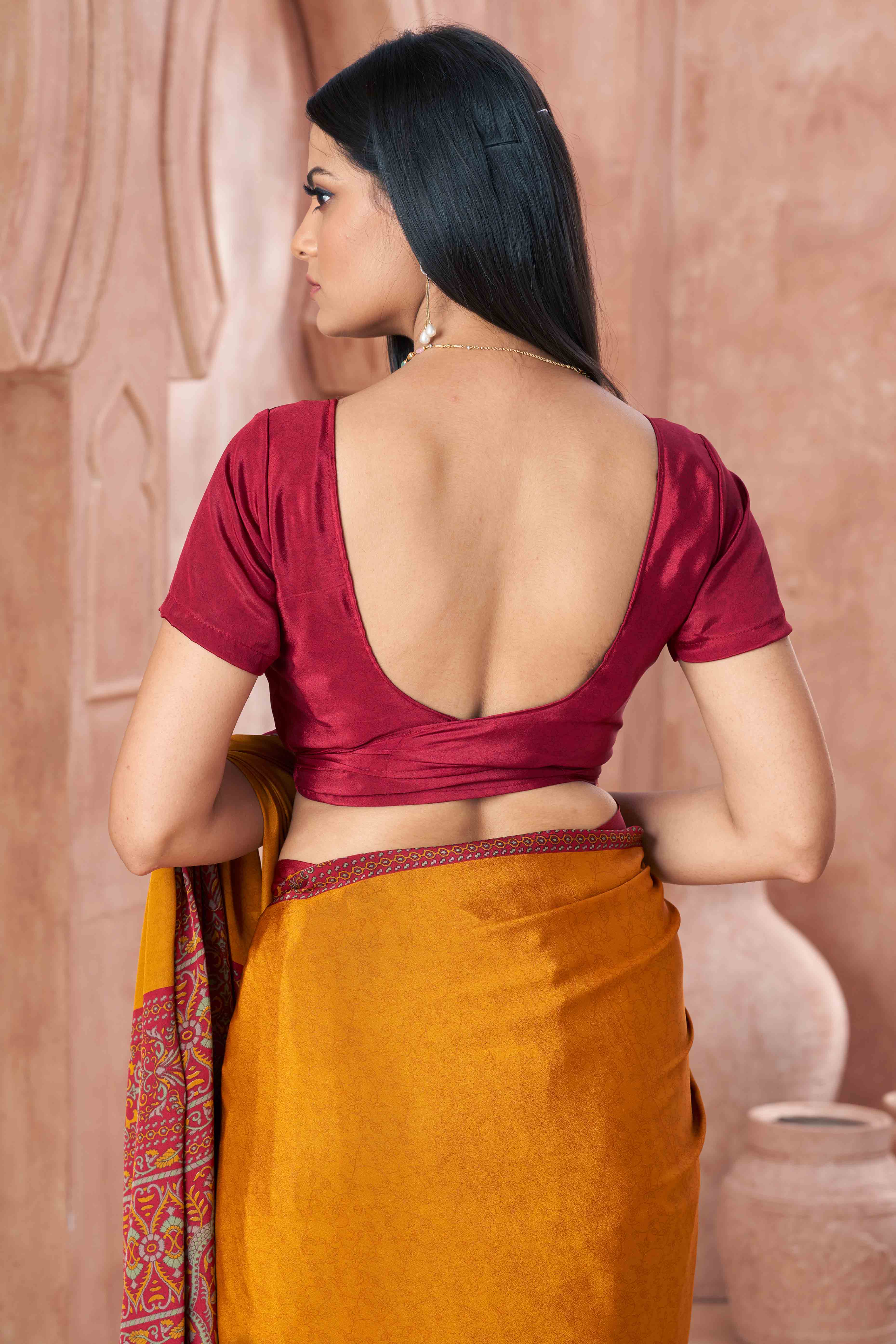 Mustard Crepe Silk Saree with Elegant Floral Print Detailing