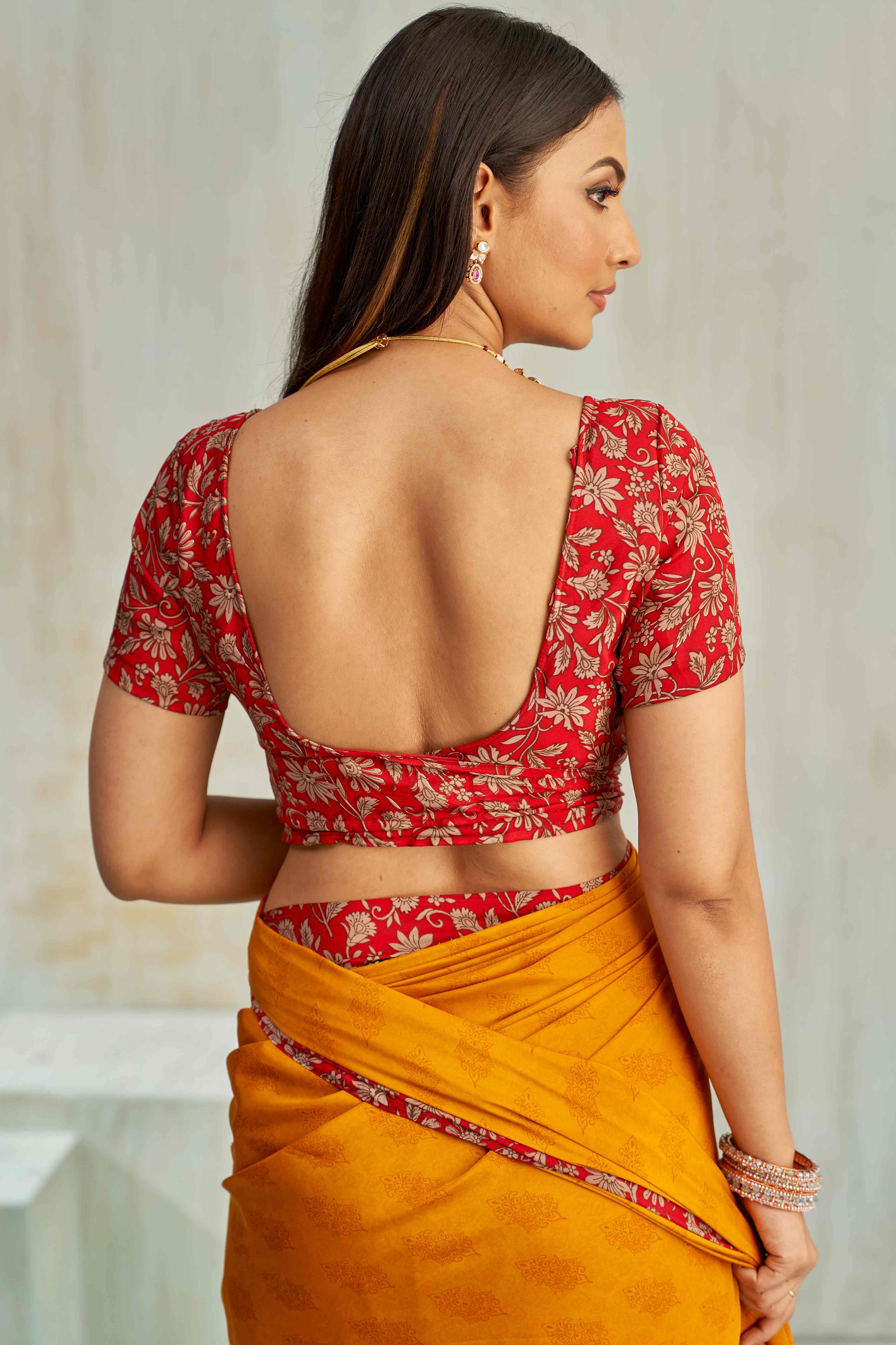 Mustard Crepe Silk Saree Featuring Delicate Floral Print Work