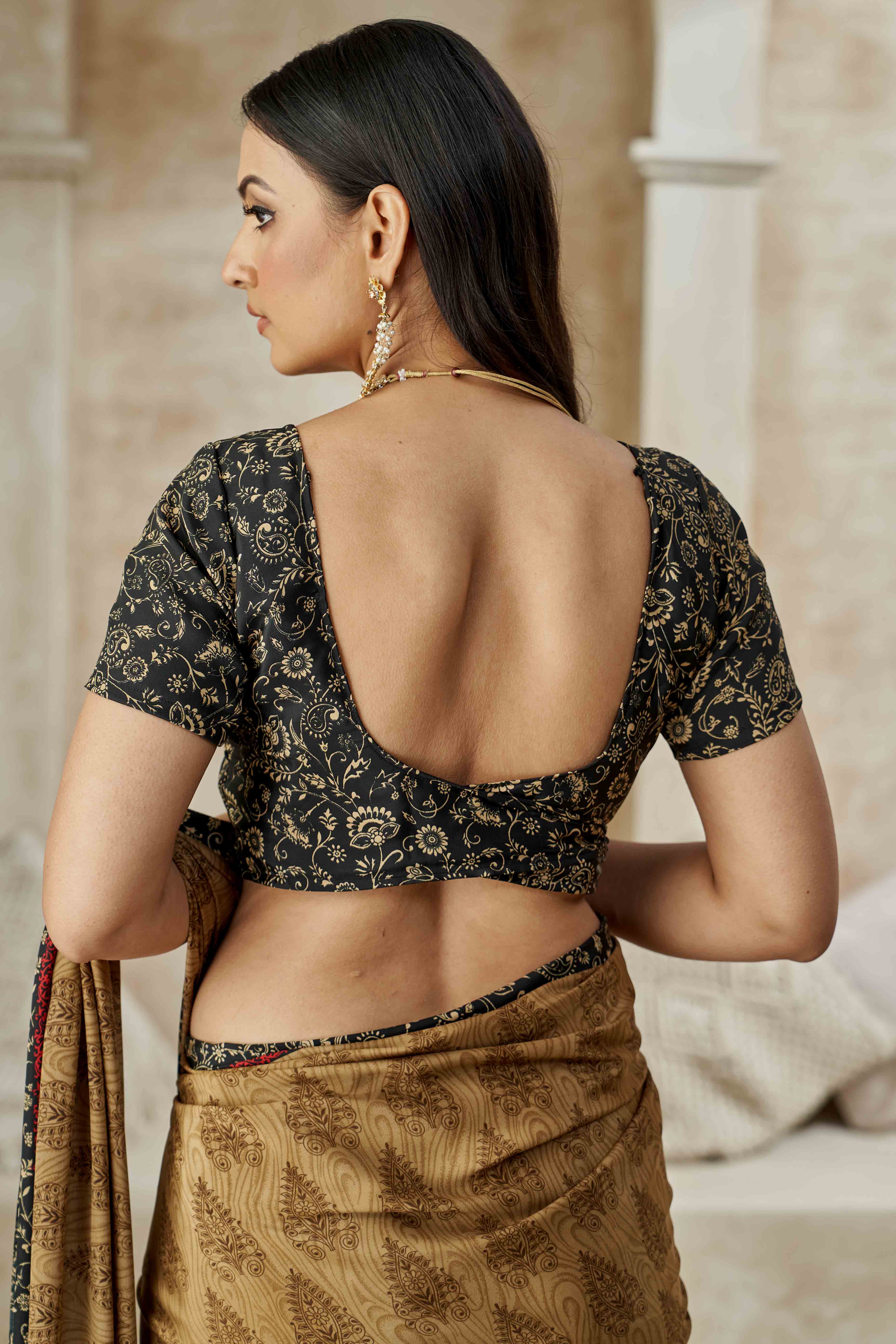 Chikoo Crepe Silk Saree With Timeless Floral Print Detailing