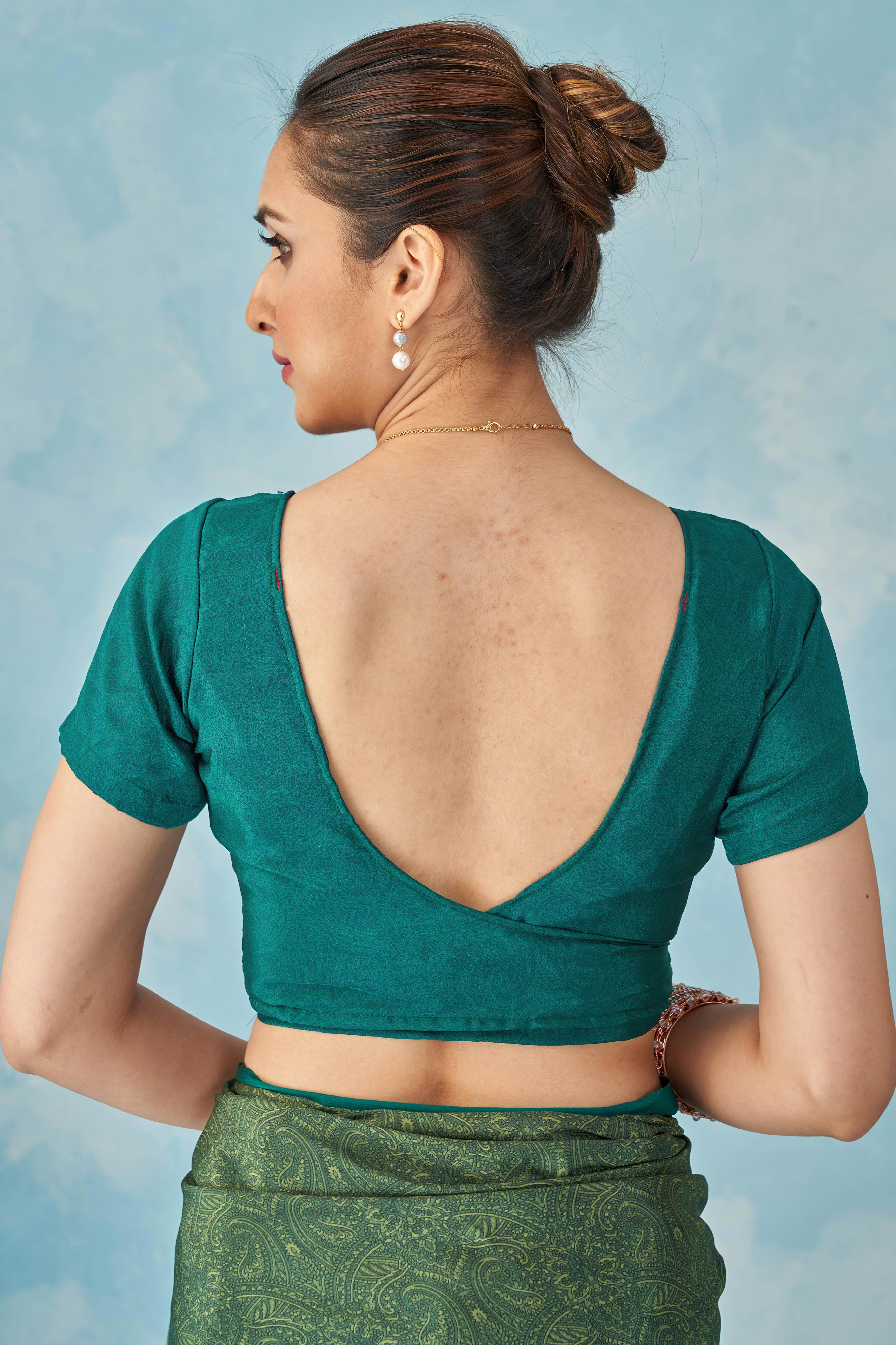 Lightweight Teal Green Paisley Printed Saree in Luxurious Silk Crepe