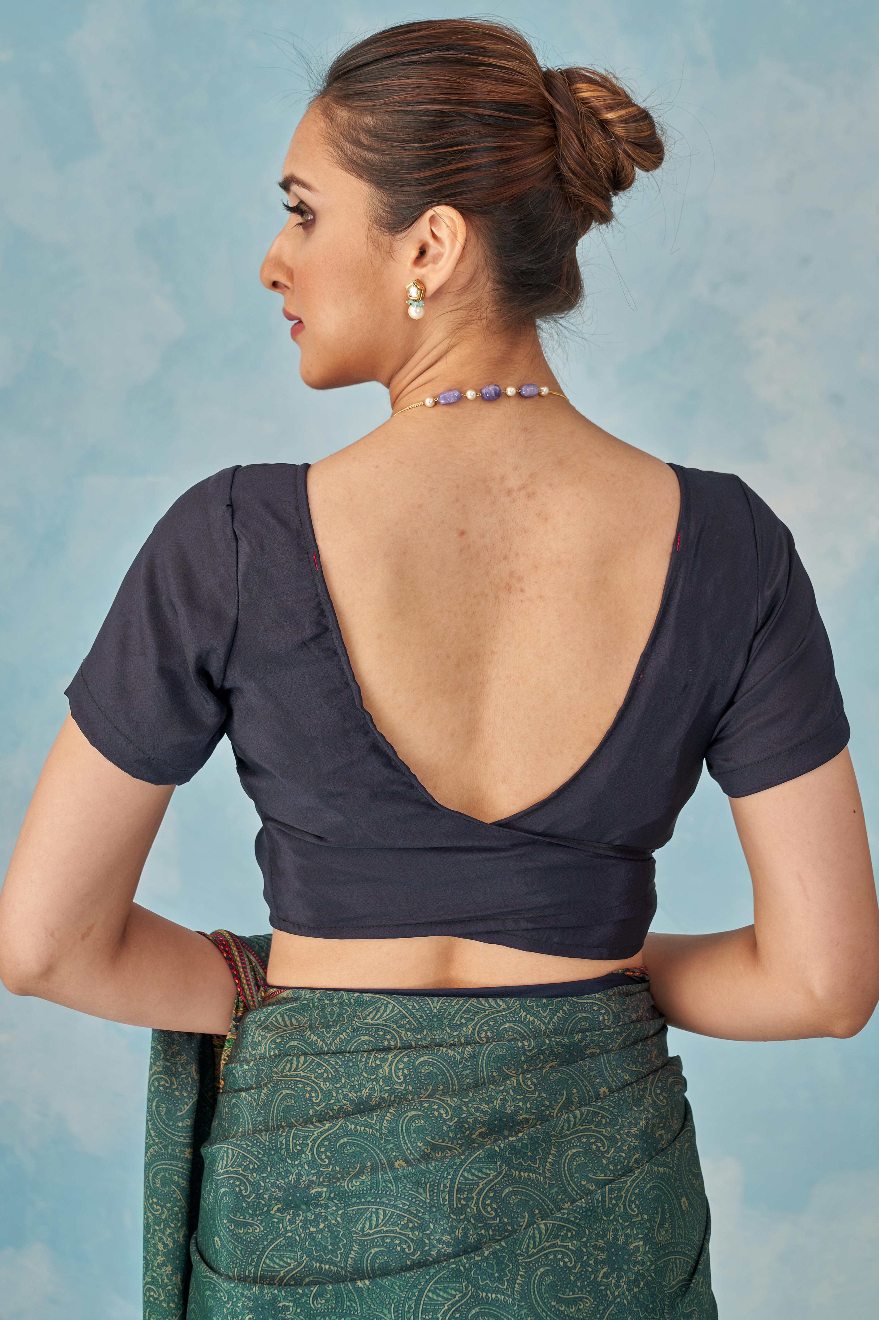 Lightweight Greyish Blue Paisley Printed Saree in Luxurious Silk Crepe