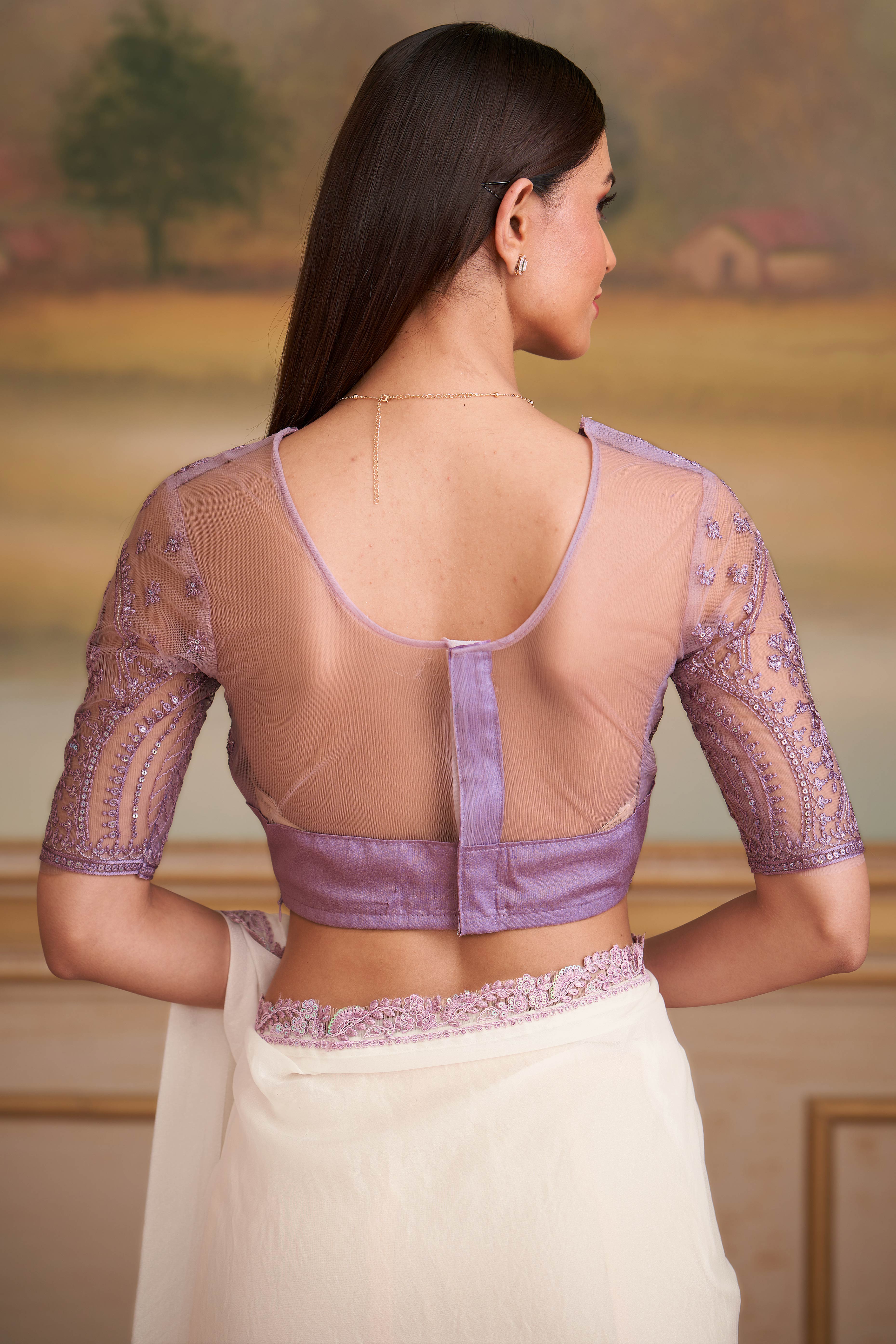 Elegant White Sparkle Georgette Saree Adorned With Floral Sequins Embroidered Lace Border Work