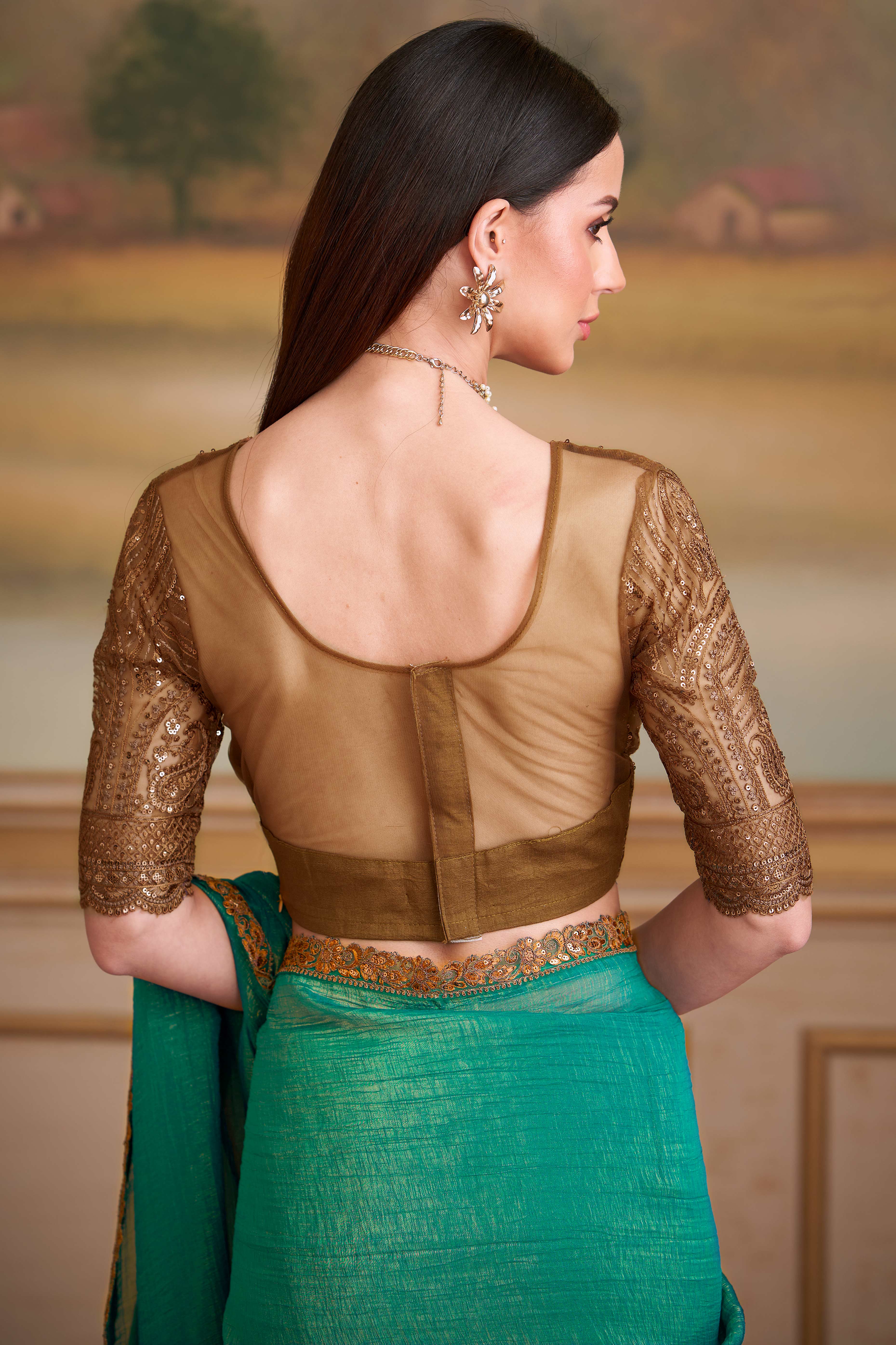 Stylish Light Sea Green Georgette Saree Featuring Floral Sequins Embroidered Designer Lace Border