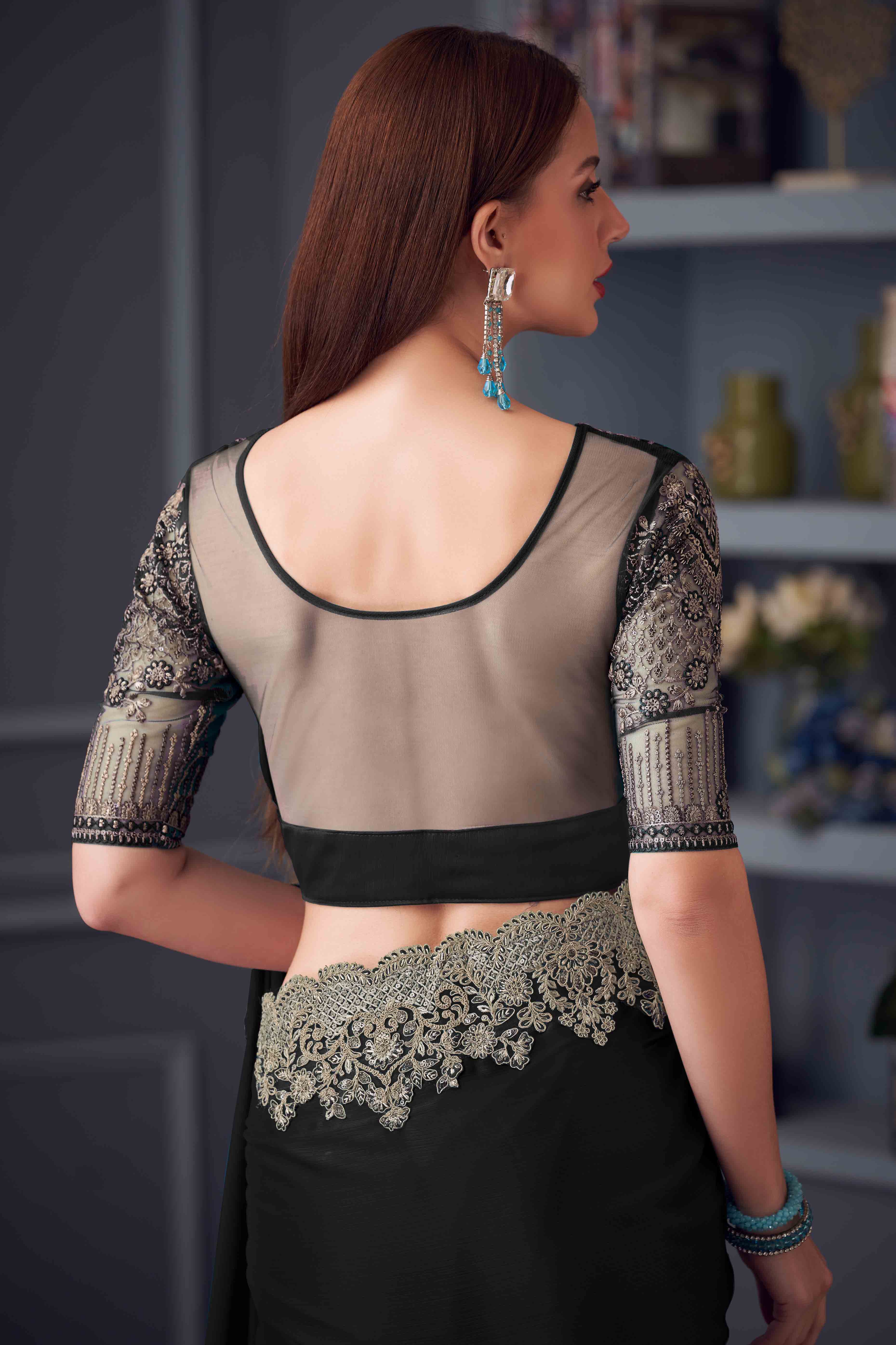 Black Chiffon Saree with Embellished Border