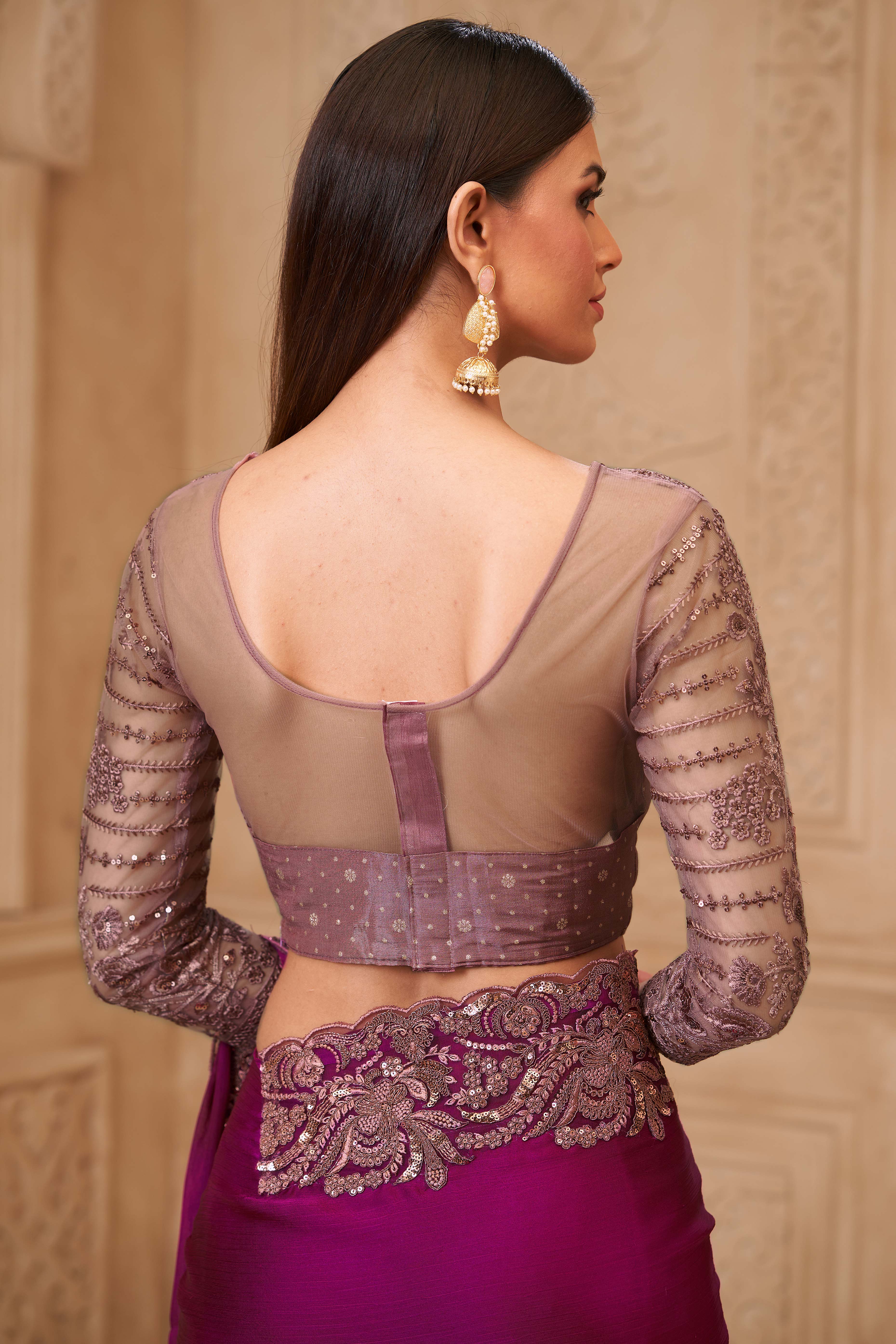 Stylish Magenta Chiffon Saree Crafted with Sequin Detailing and Thread Embroidery