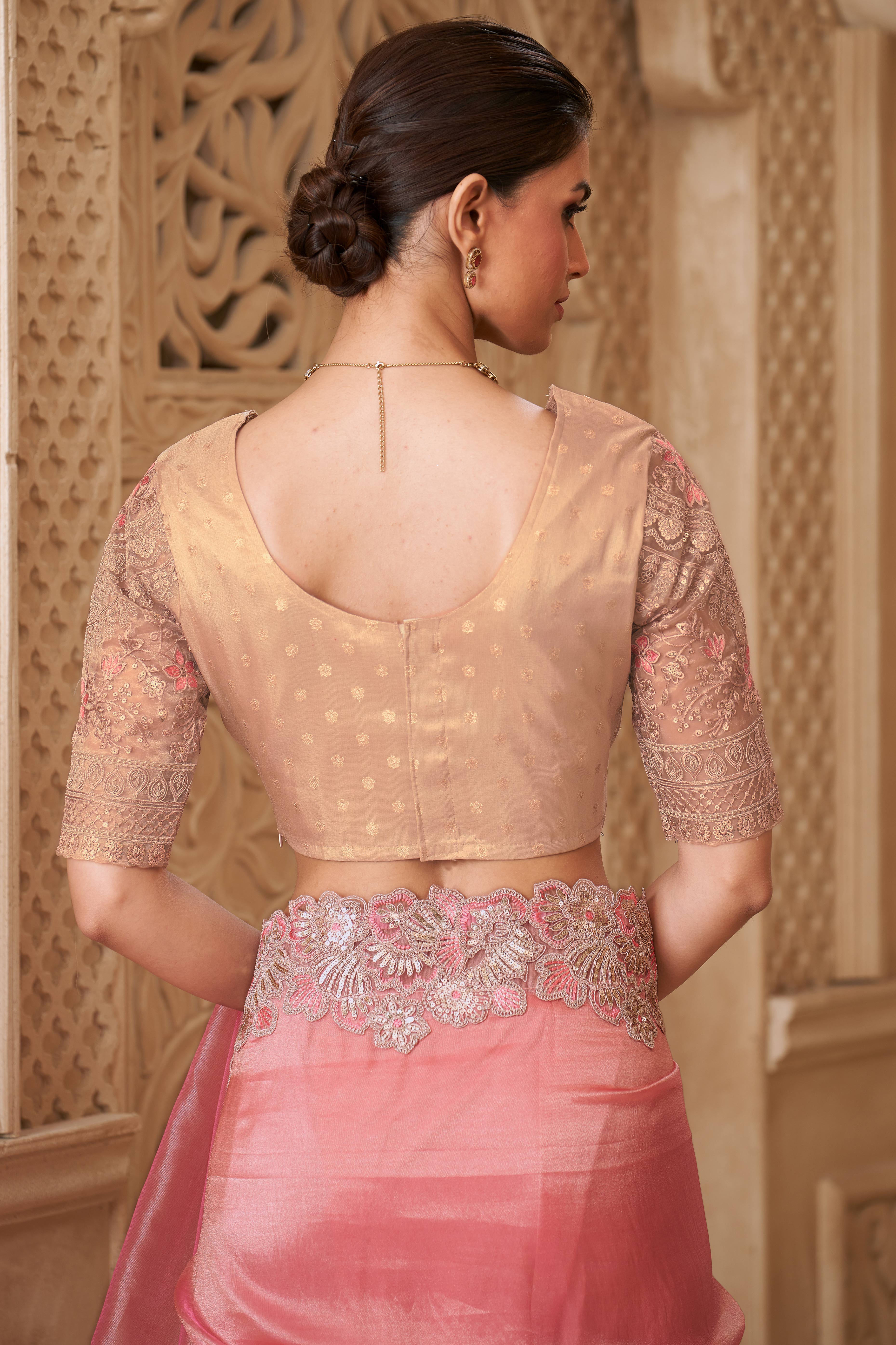 Stylish Pink Chiffon Saree Crafted with Sequin Detailing and Thread Embroidery