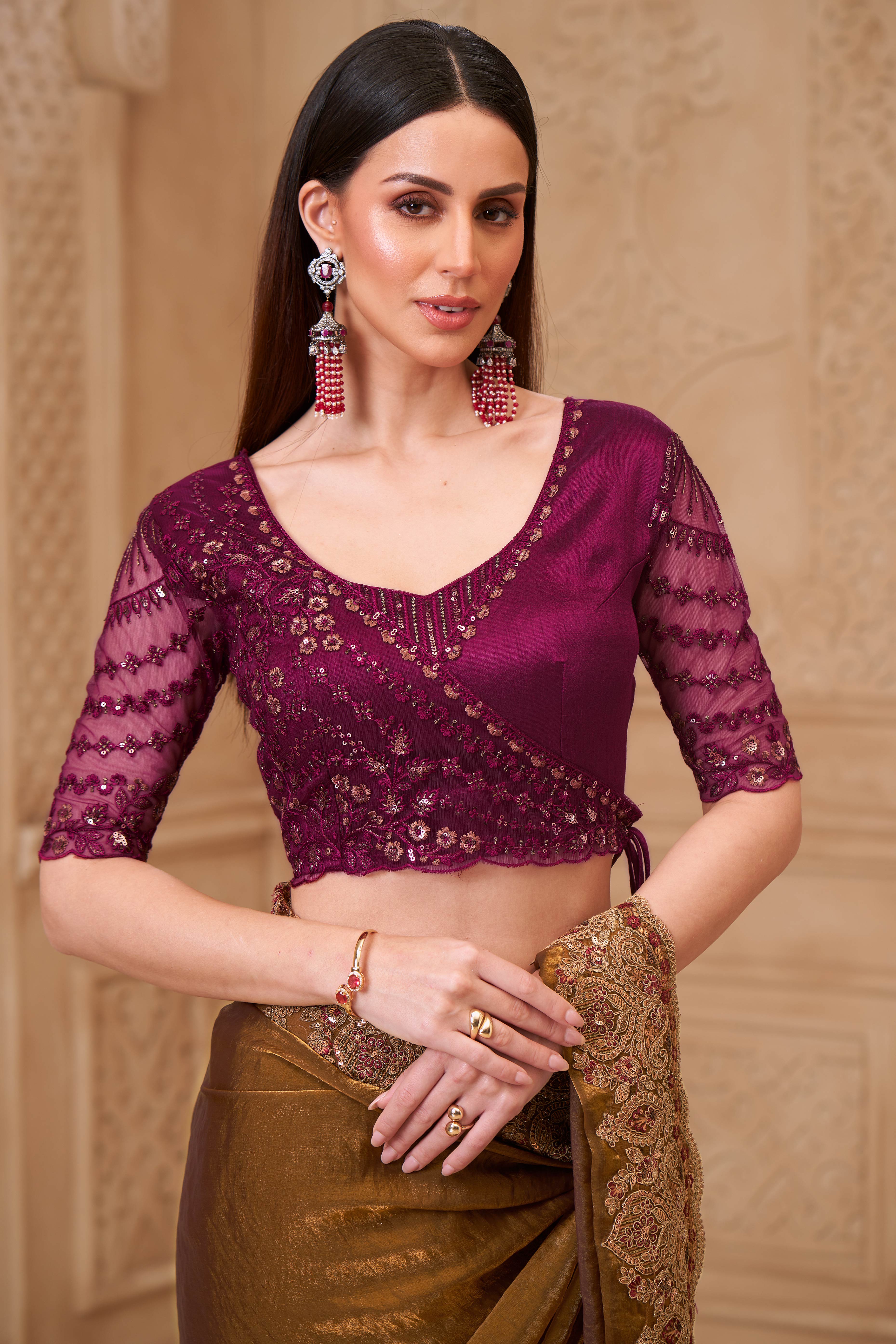 Shimmering Mehendi Green Georgette Saree with Graceful Thread Embellishment and Sequins