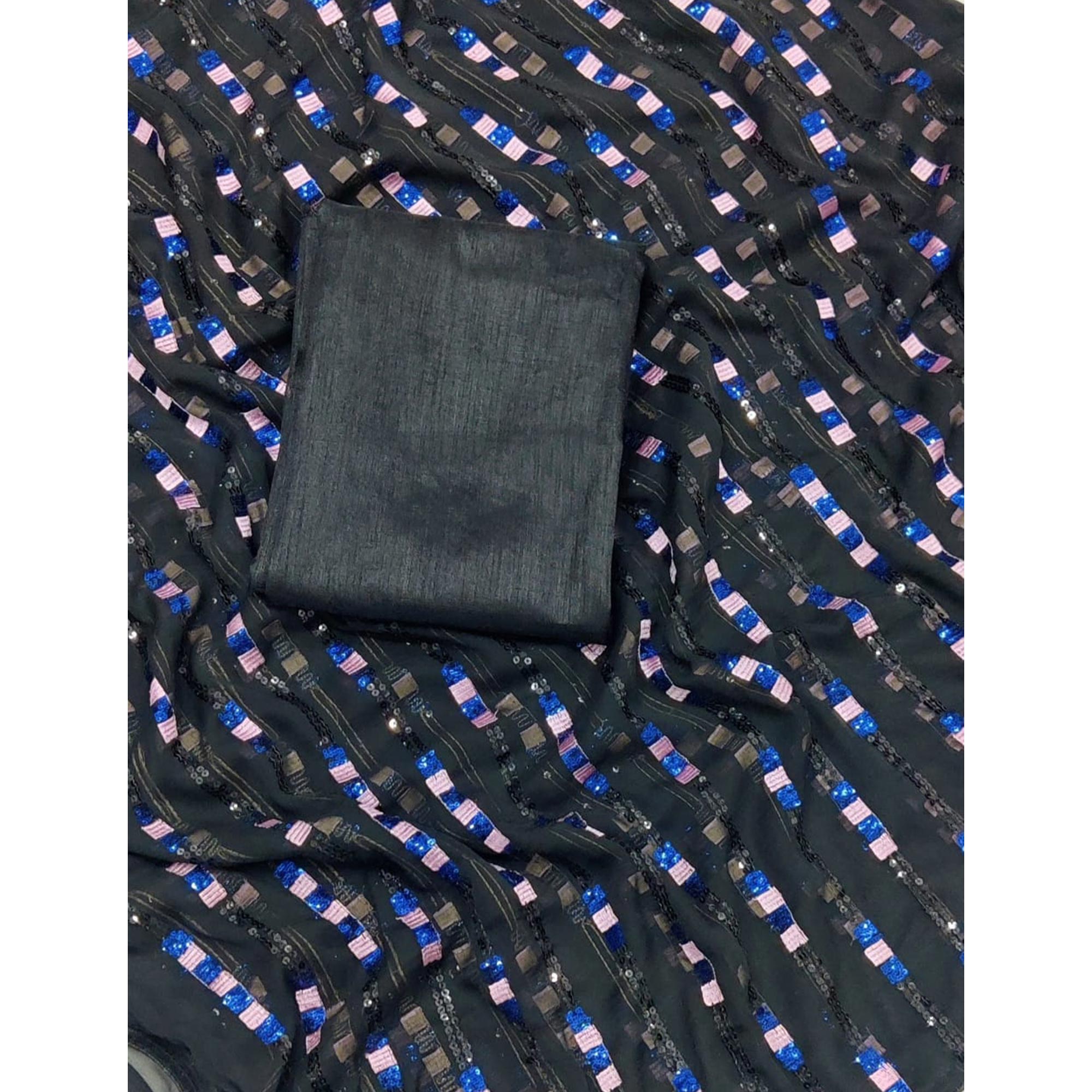 Black Sequins Embroidered Georgette Saree