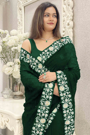 Green Georgette Saree Featuring Fine Sequin Embroidery for a Glam Look