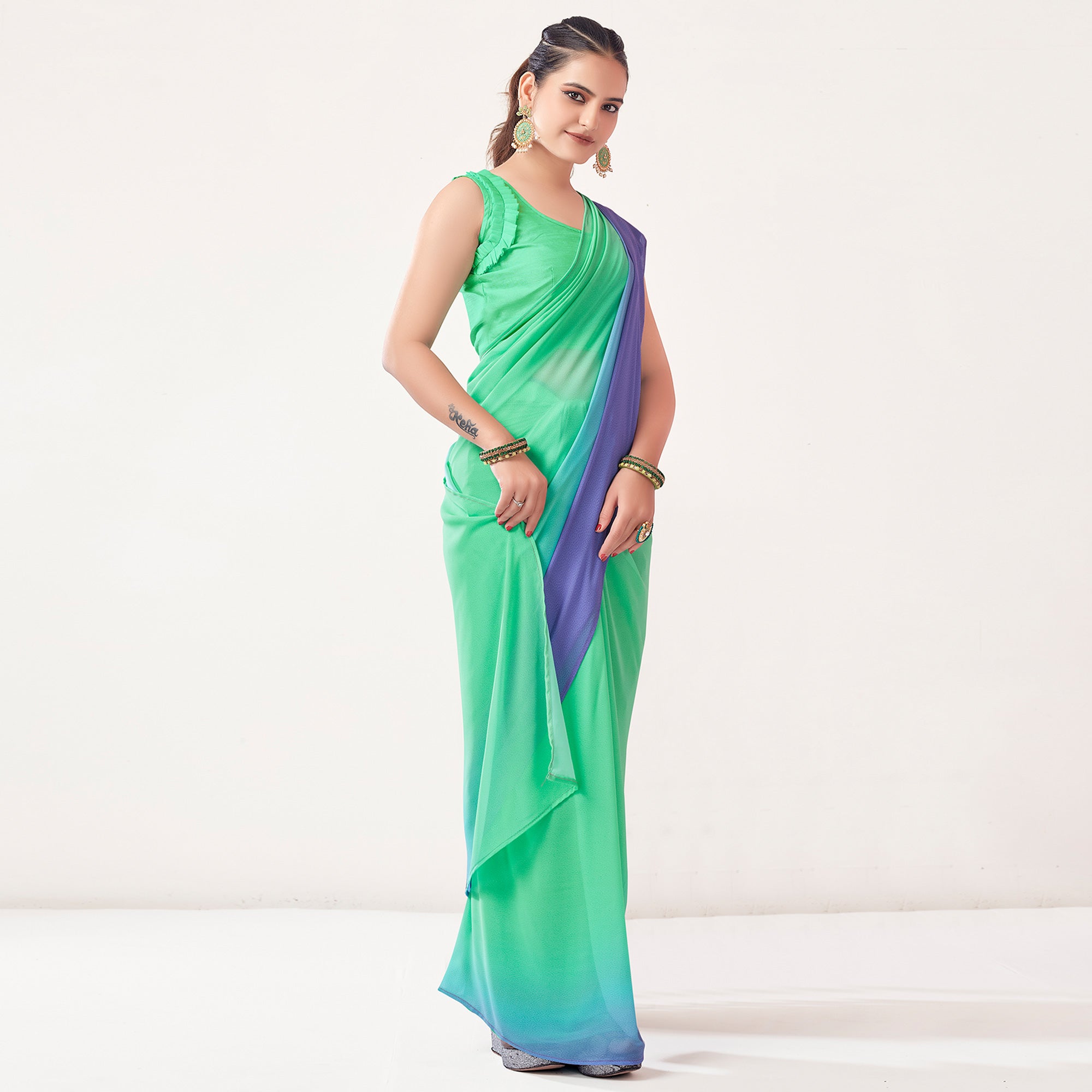 Topaz digital printed satin georgette saree – Boveee