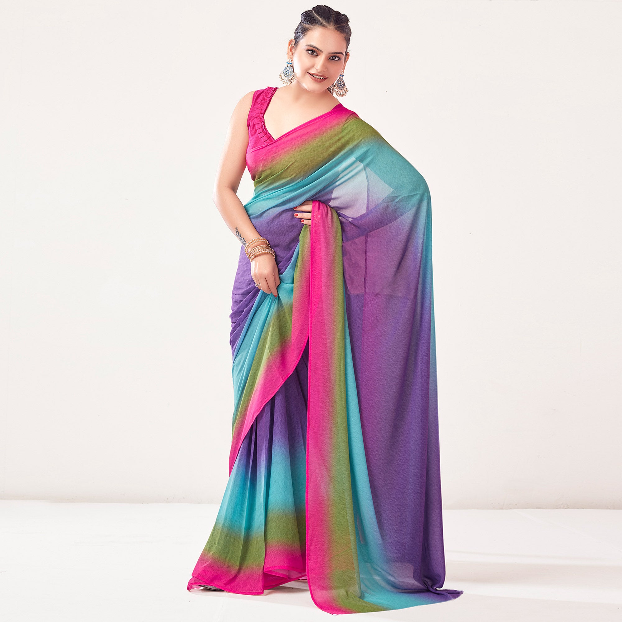 Multicolor Printed Georgette Saree