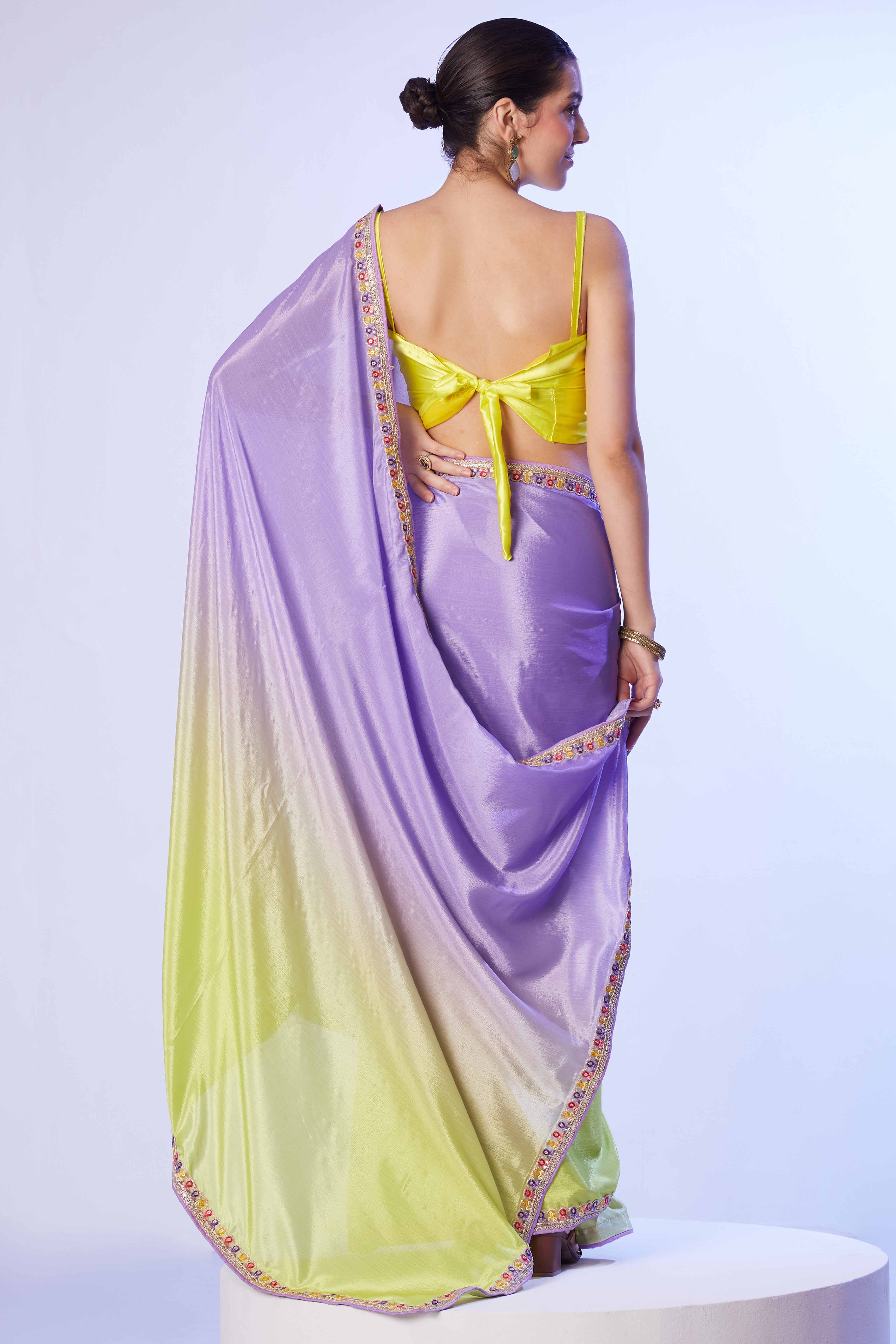 Green & Purple Ombre Bliss Chinon Solid Saree