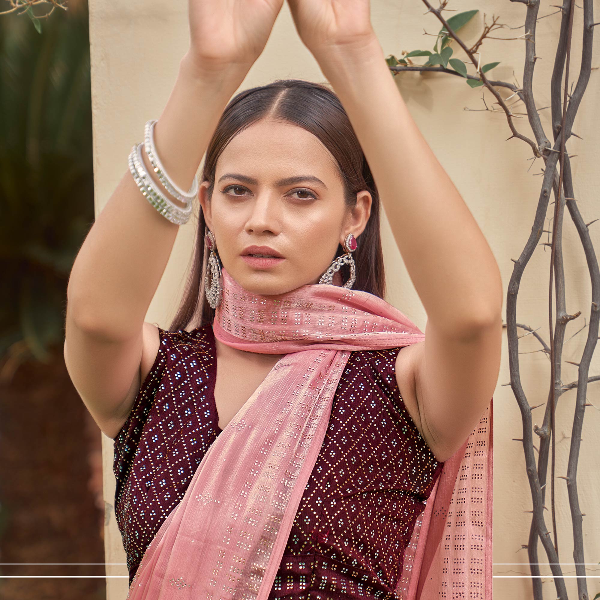 Peach Embroidered Tissue Saree