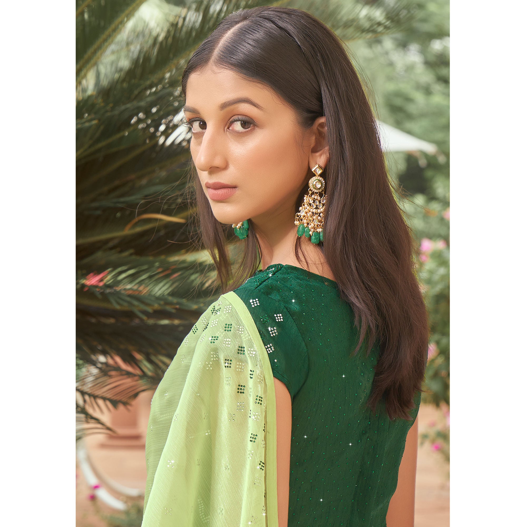 Green Embroidered Tissue Saree