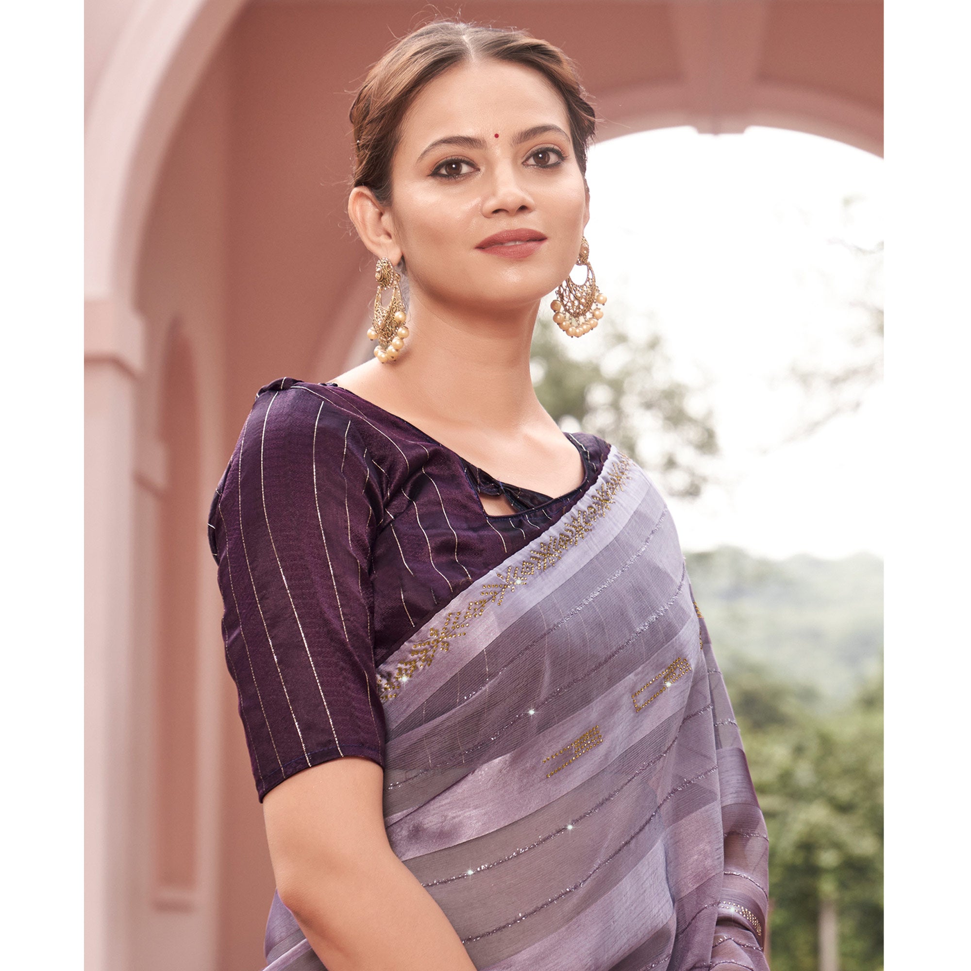 Violet Swarovski Work Georgette Saree