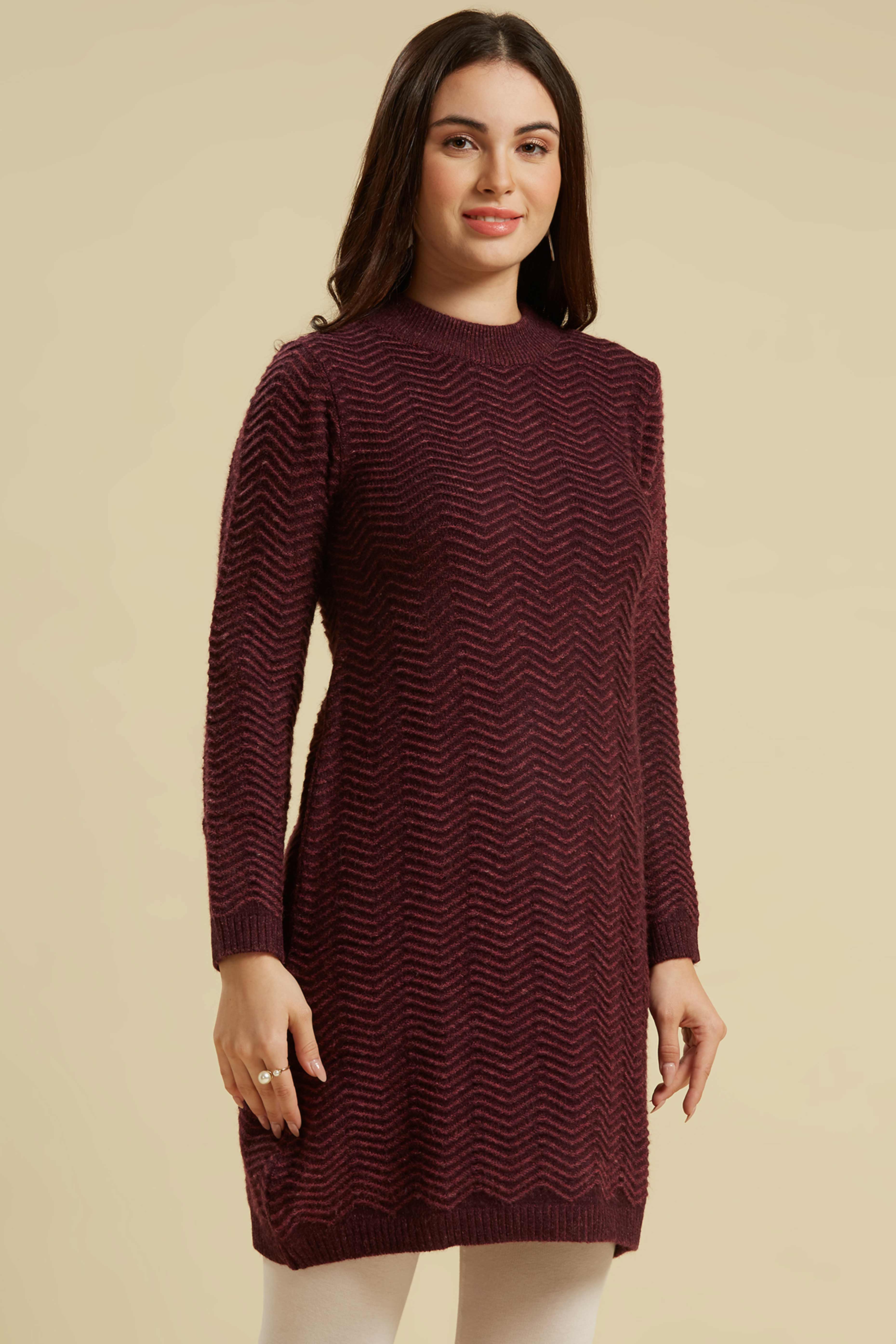 Wine Woven Woolen Straight Kurti