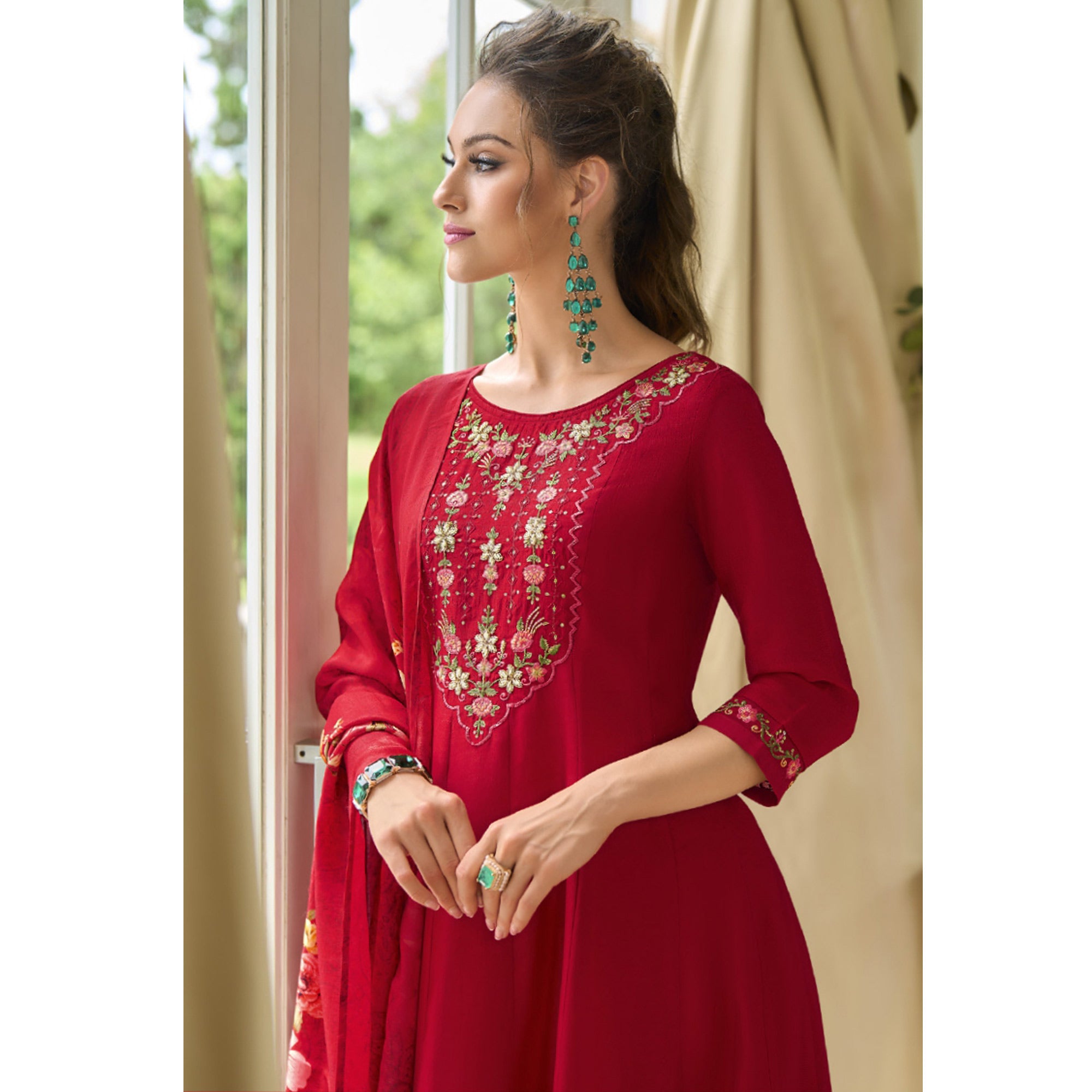 Pink Embroidered Vichitra Silk Anarkali Salwar Suit