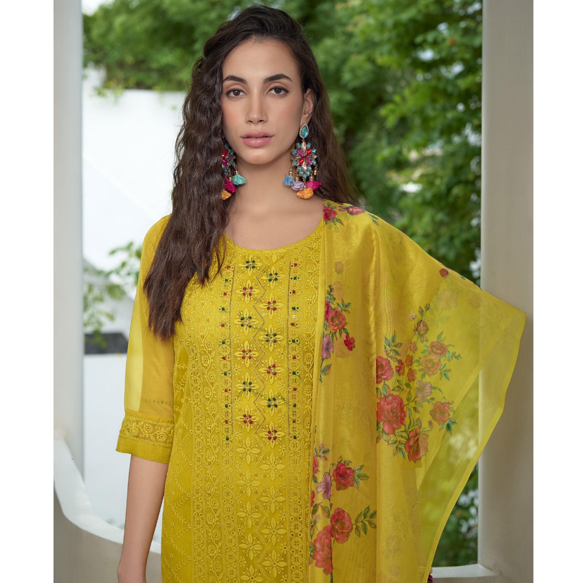 Yellow Chikankari With Handwork Organza Salwar Suit