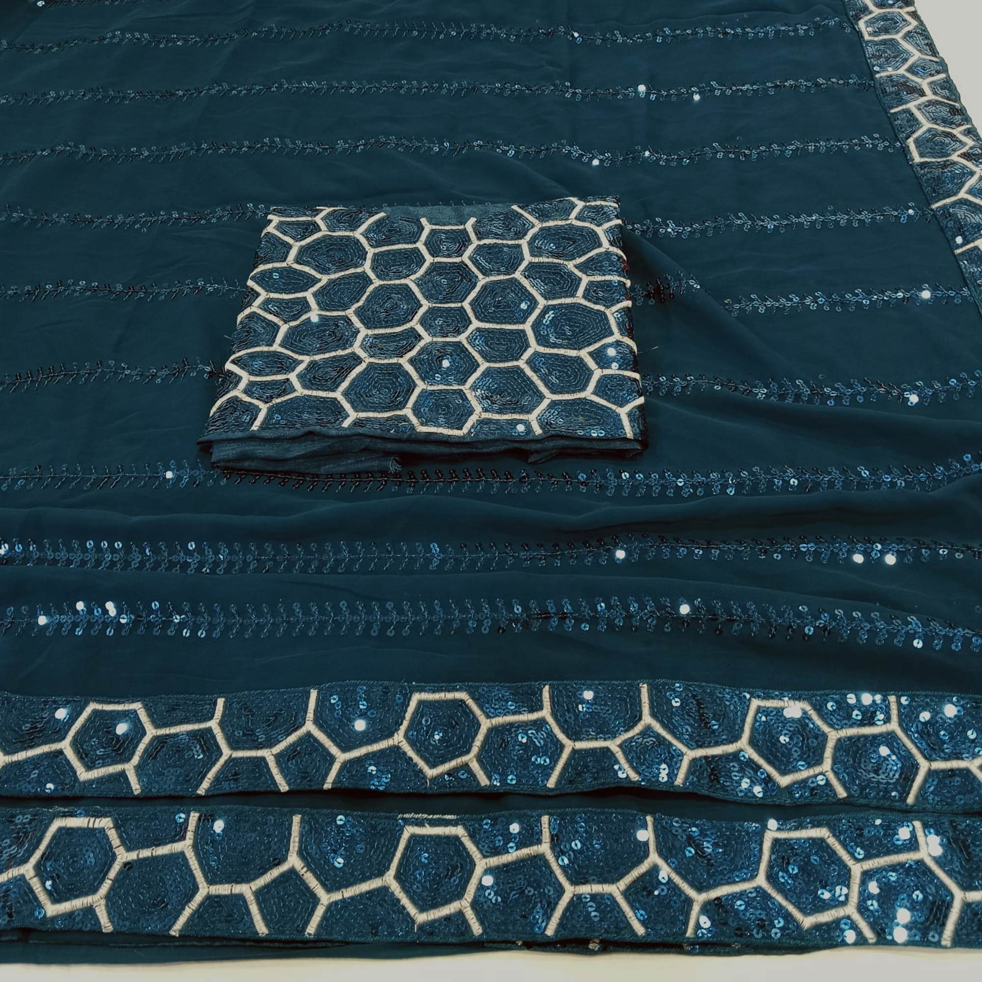 Blue Sequins Embroidered Georgette Saree