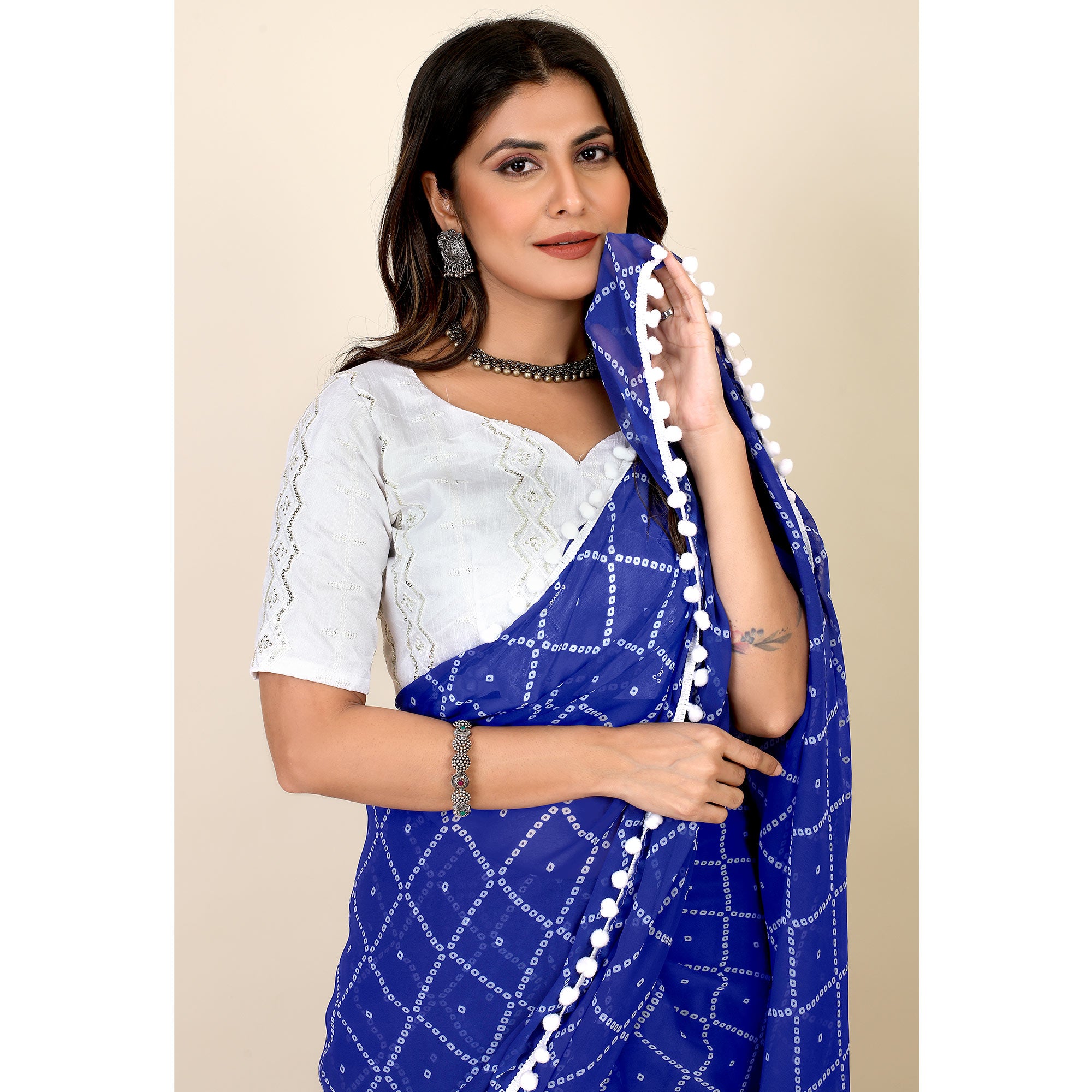 Blue Bandhani Printed Georgette Saree