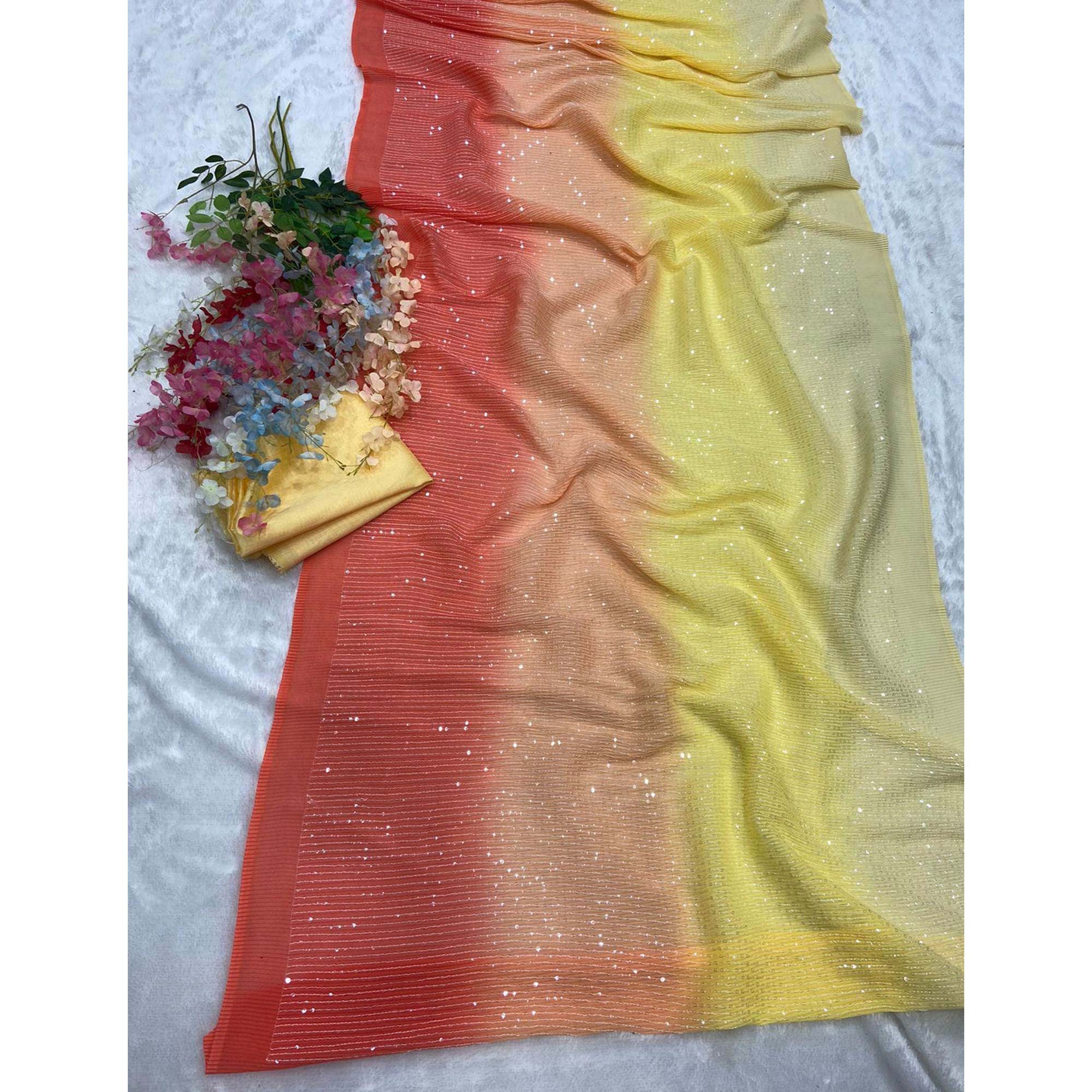 Multicolor Sequins Embroidered Georgette Saree