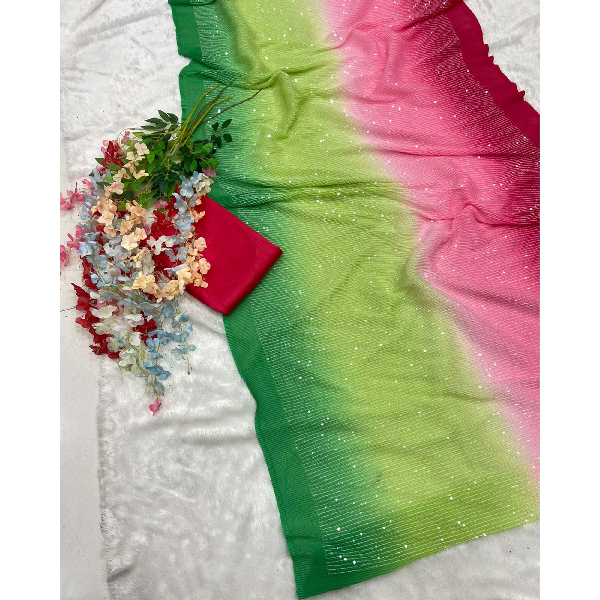 Multicolor Sequins Embroidered Georgette Saree