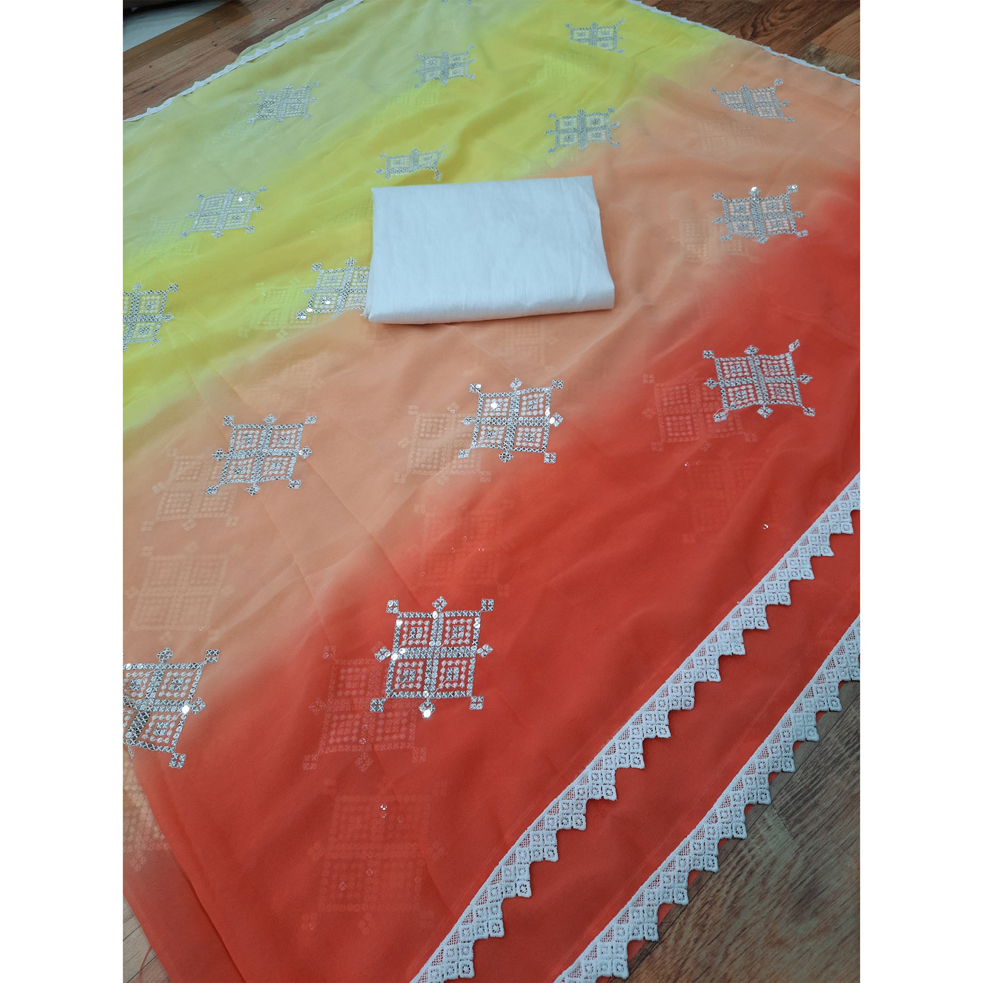Multicolor Sequins Embroidered Georgette Saree