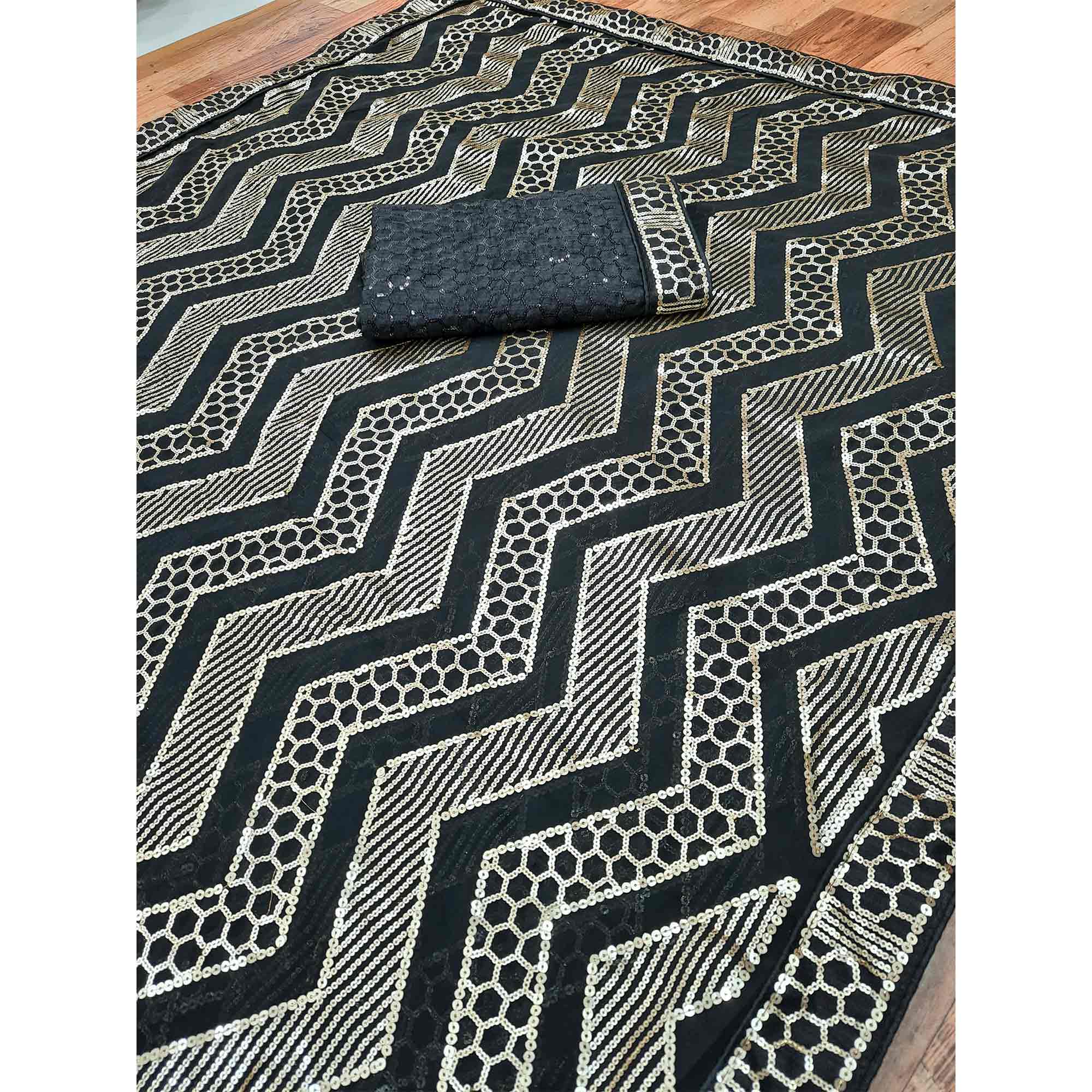 Black Sequins Embroidered Georgette Saree