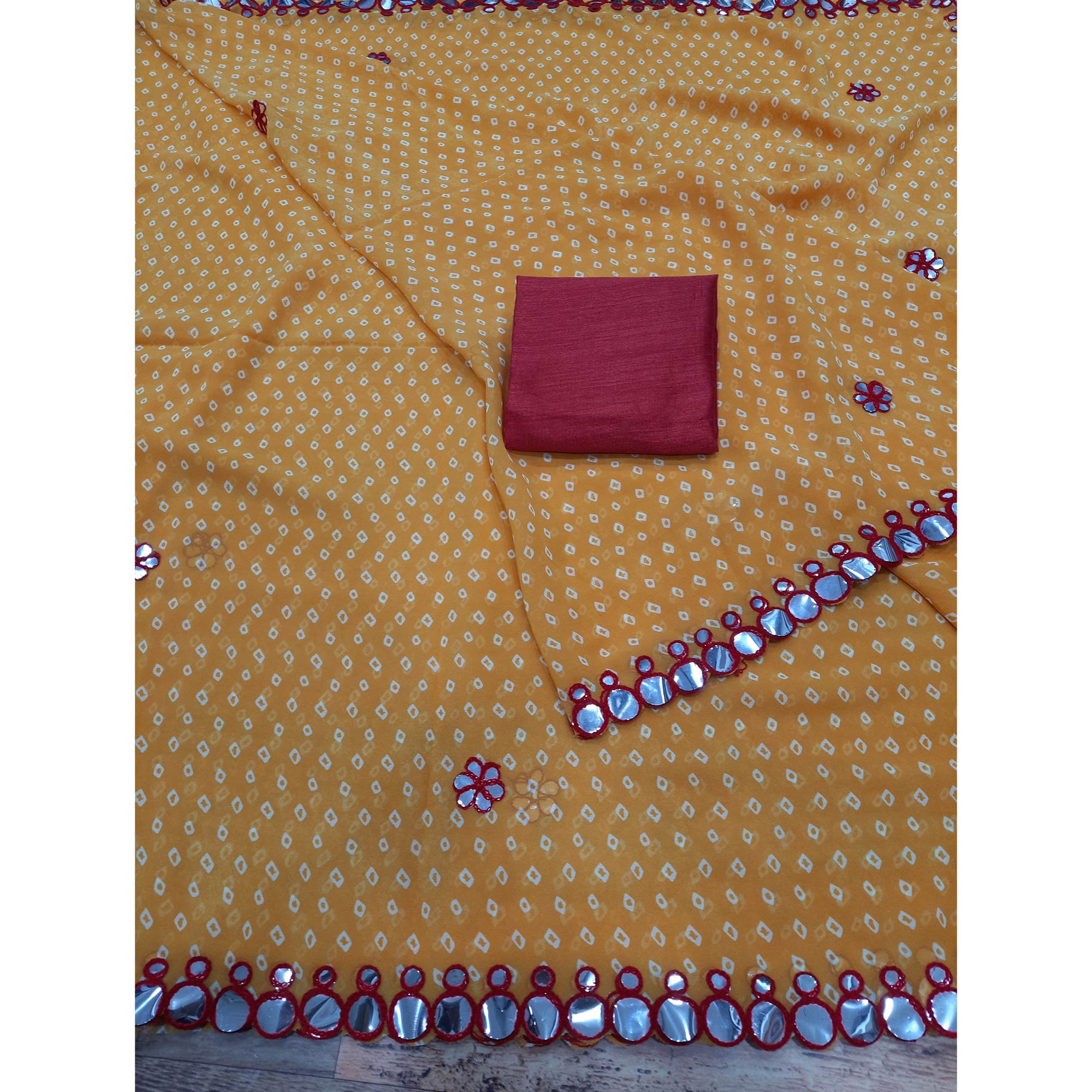 Yellow Bandhani Printed Georgette Saree