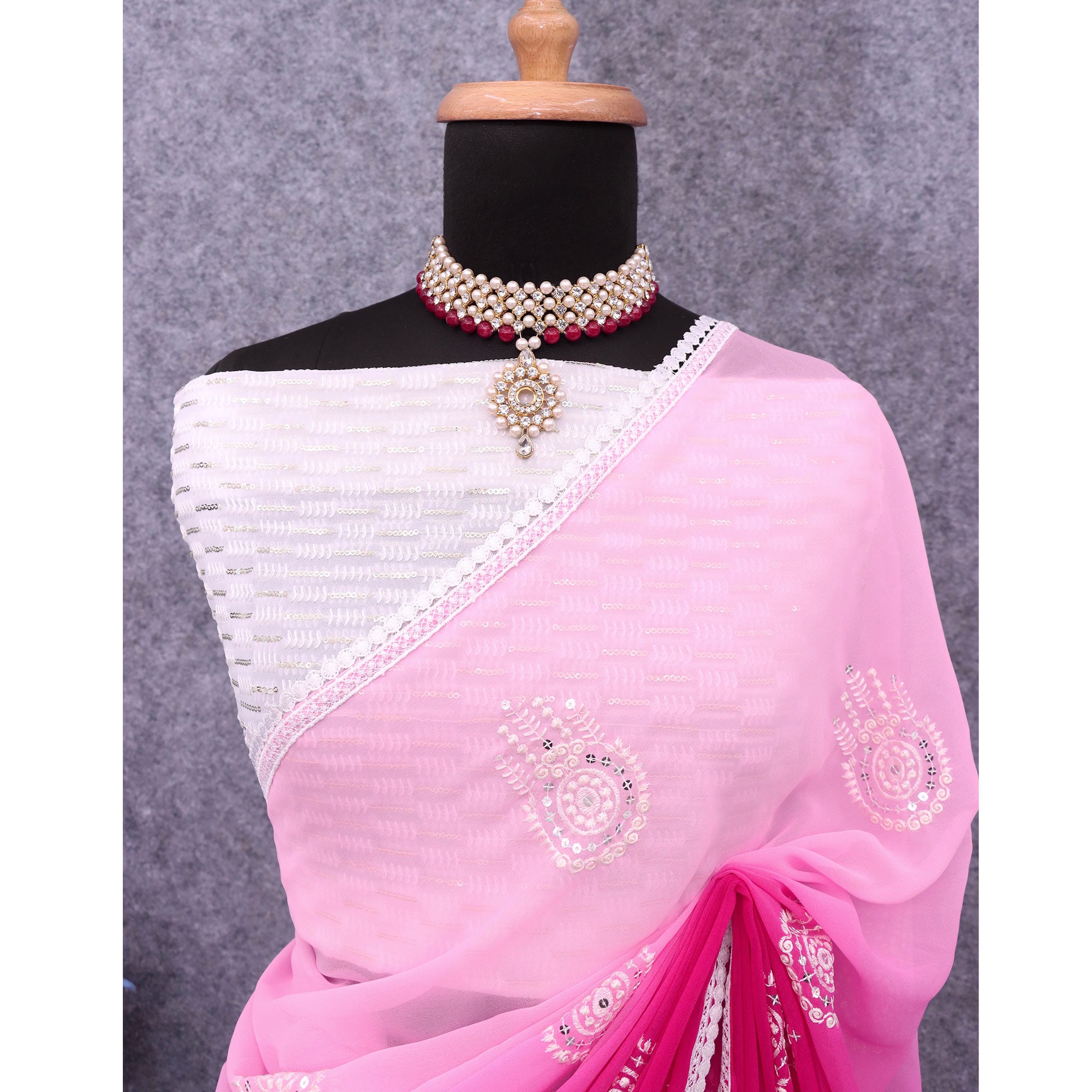 Pink Sequins Embroidered Georgette Saree