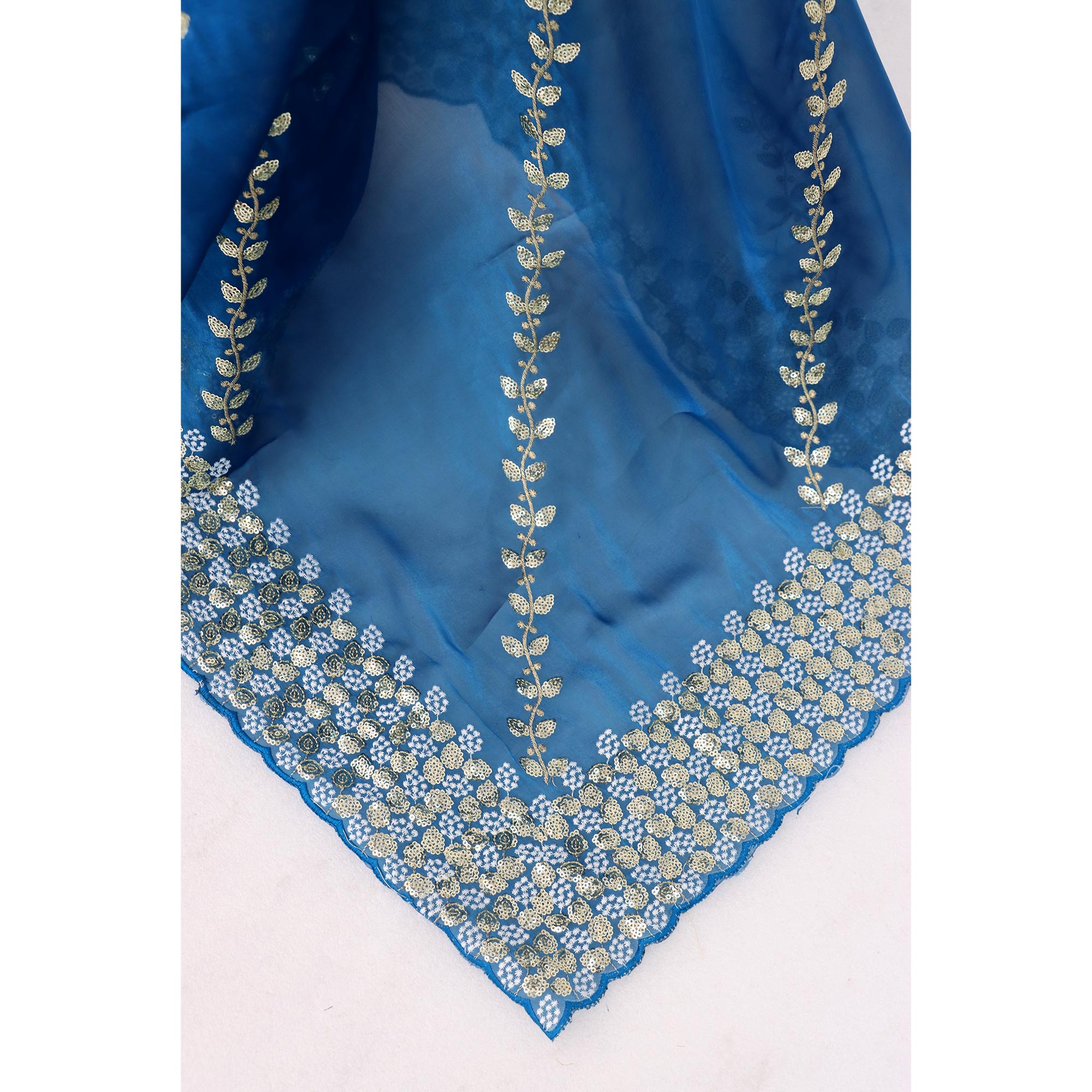 Blue Sequins Embroidered Satin Saree