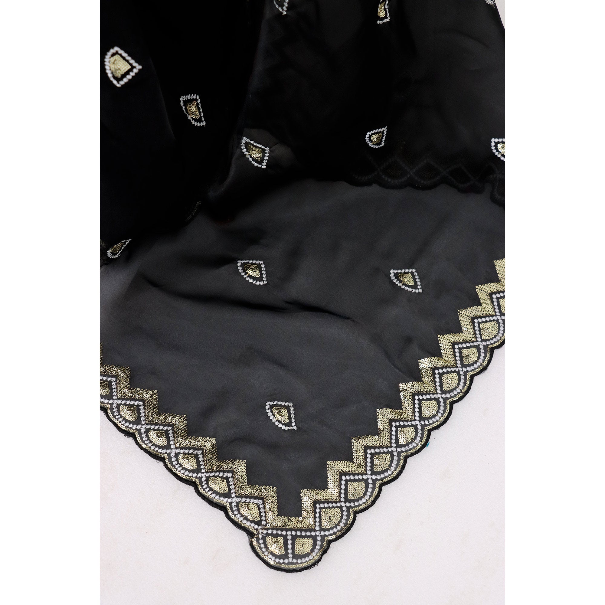 Black Sequins Embroidered Satin Saree