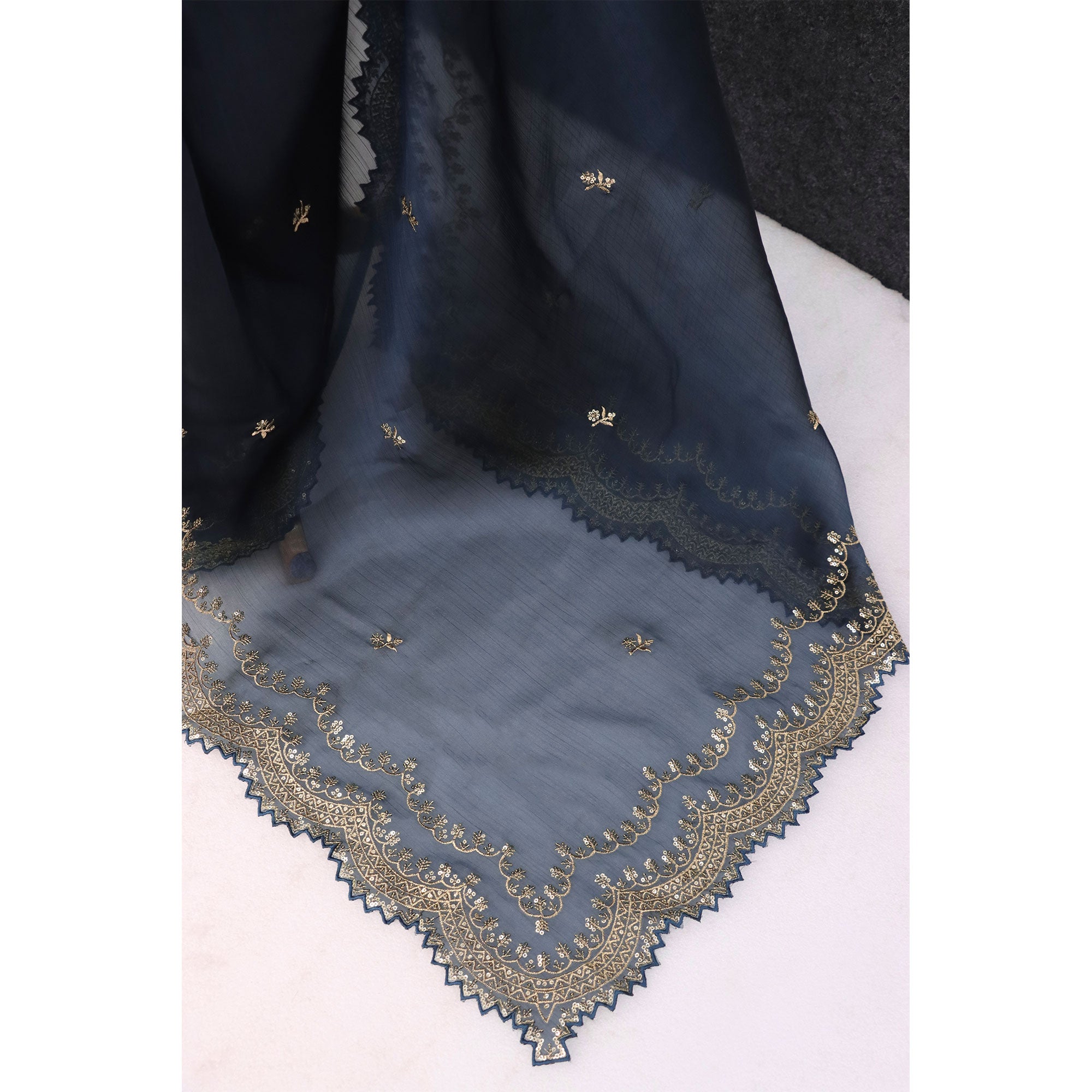 Blue Embroidered Chiffon Saree